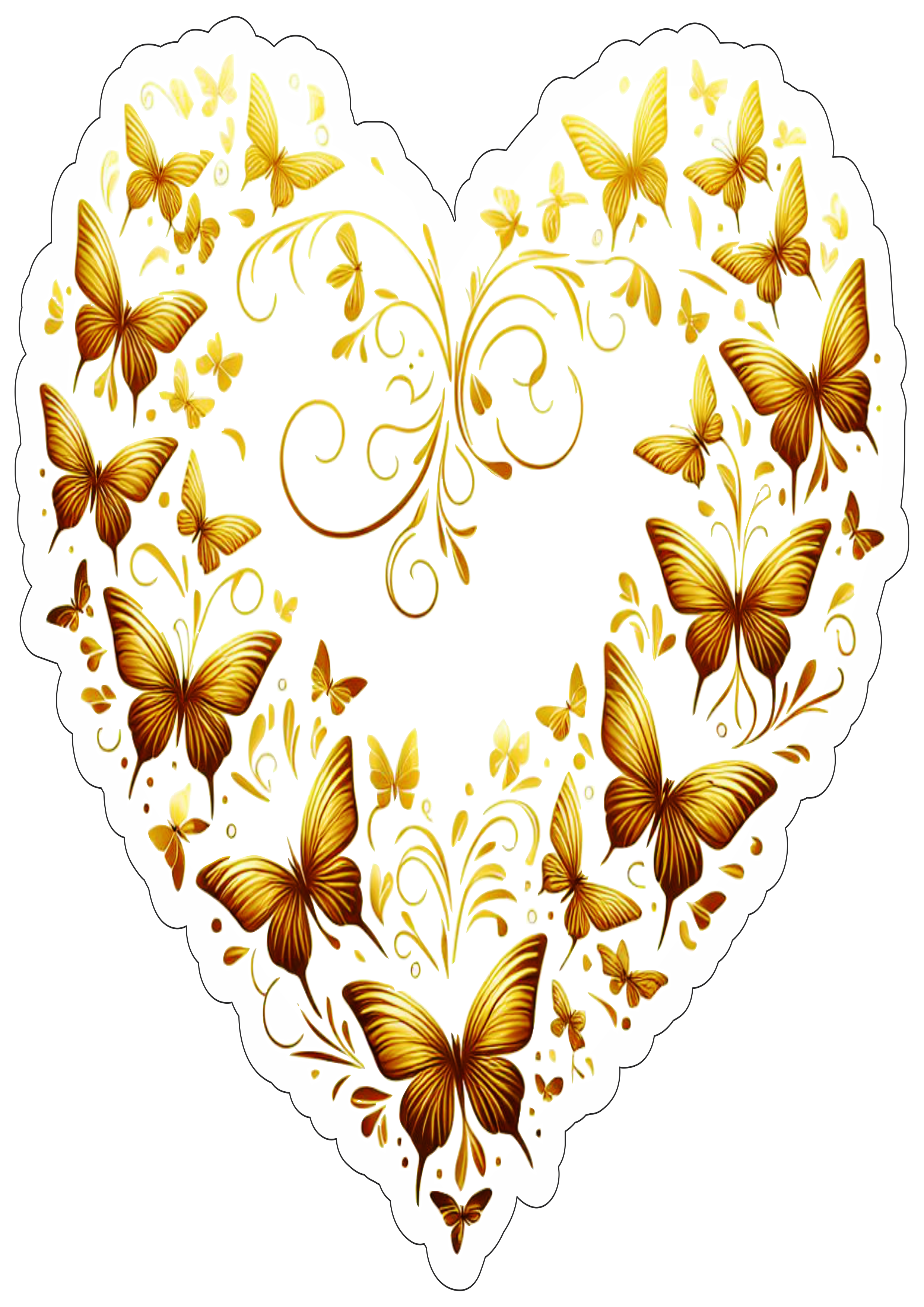 Borboletas douradas em formato de coração png artesanato decoração png