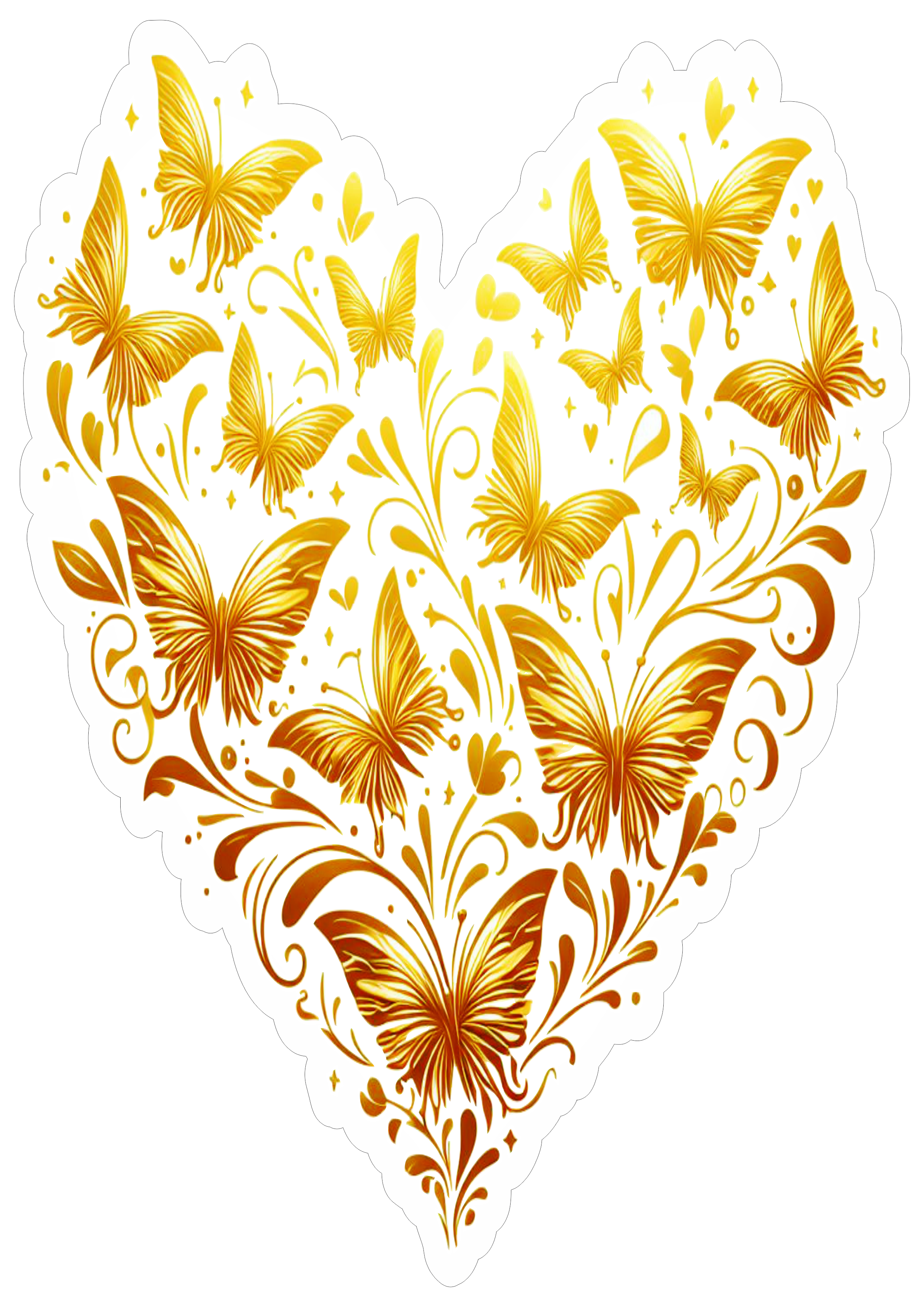 Borboletas douradas em formato de coração png artesanato decoração para imprimir png