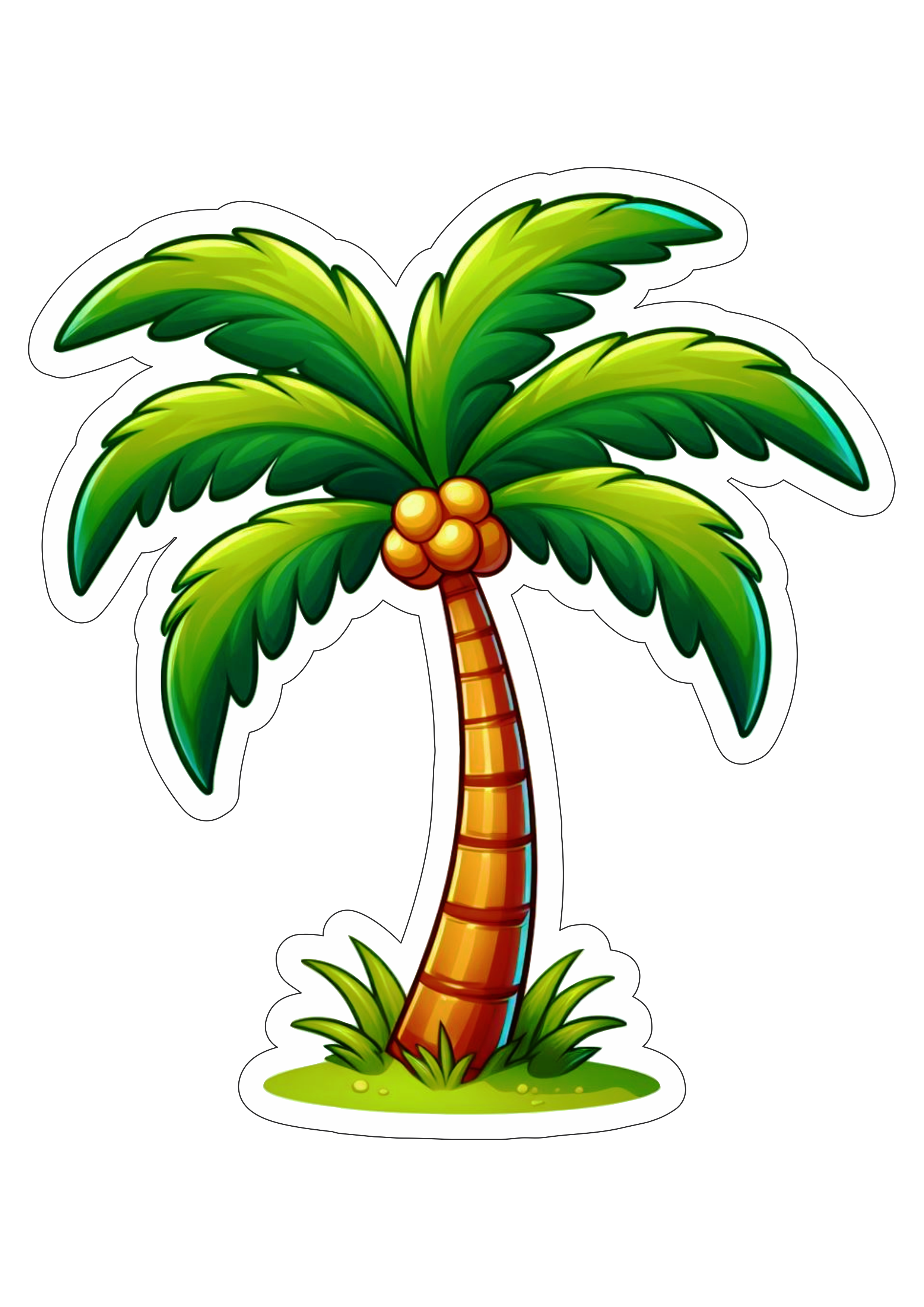 Palmeira coqueiro árvore desenho colorido fundo transparente ilustração png