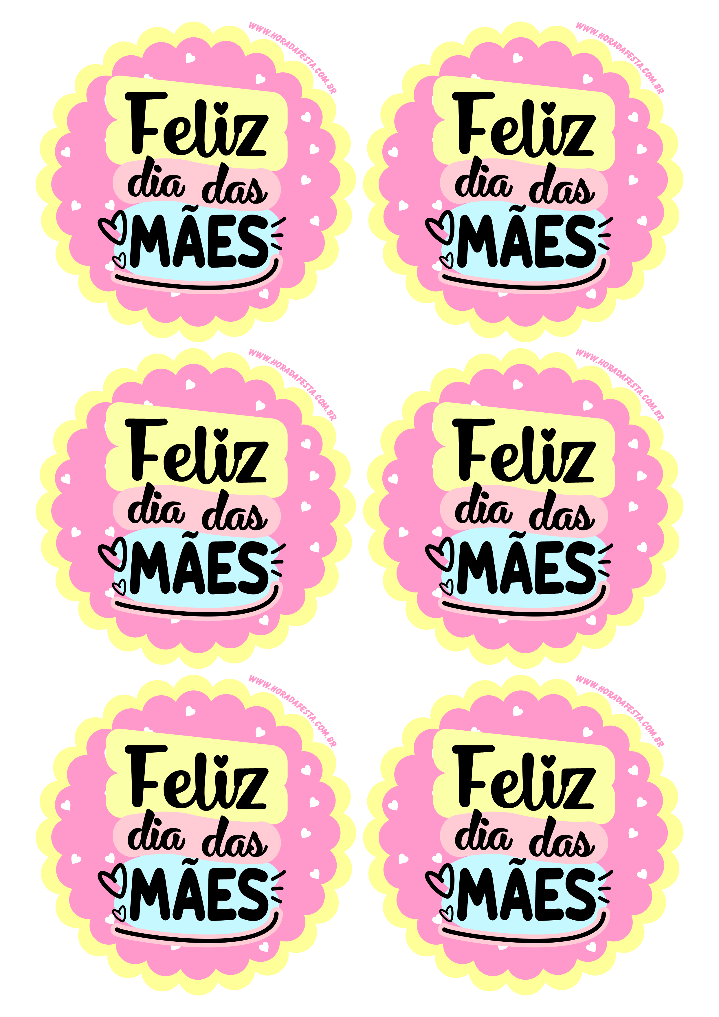 Feliz dia das mães adesivo redondo escalopado colorido tag sticker papelaria criativa 6 imagens png