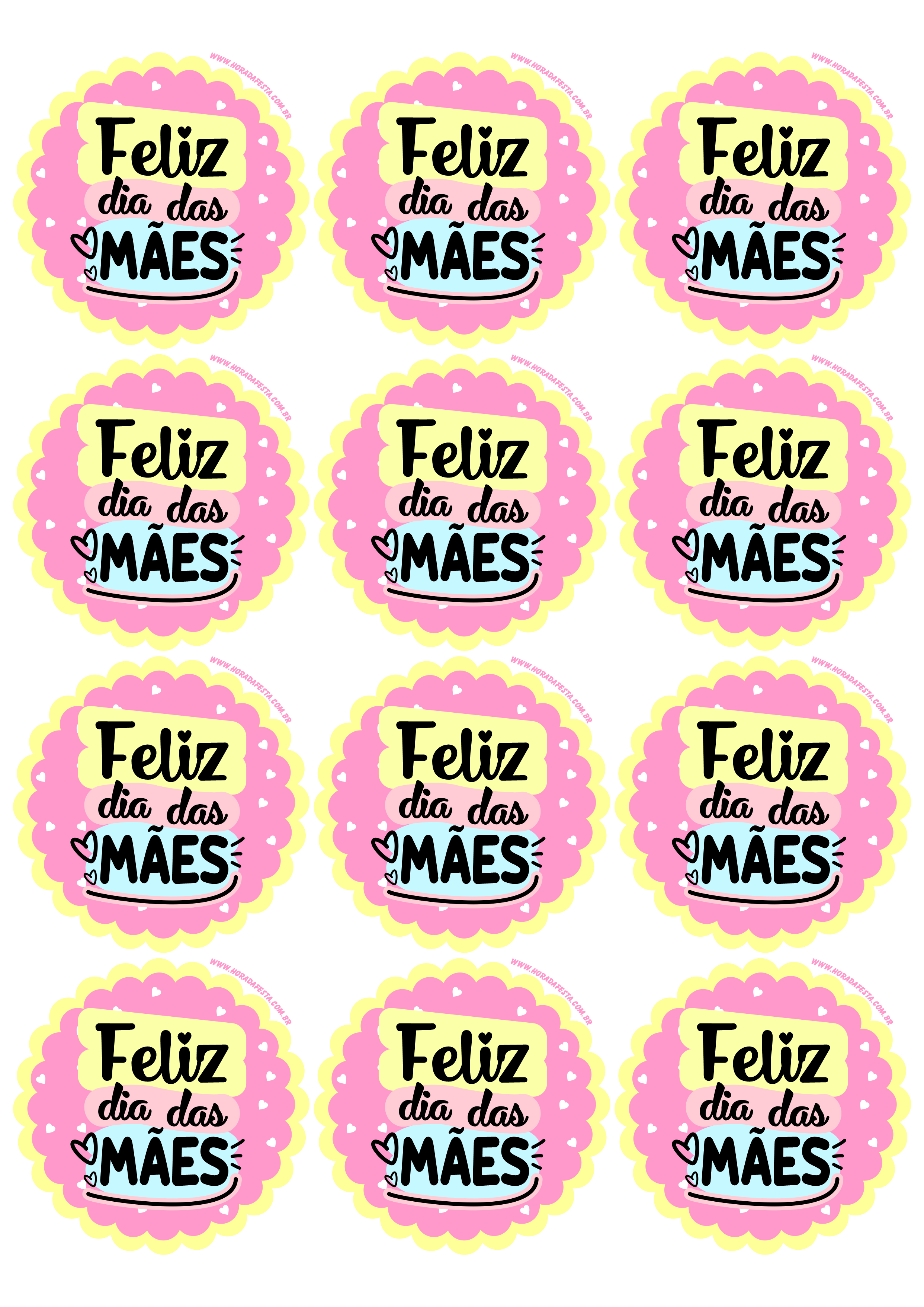 Feliz dia das mães adesivo redondo escalopado colorido tag sticker papelaria criativa 12 imagens png