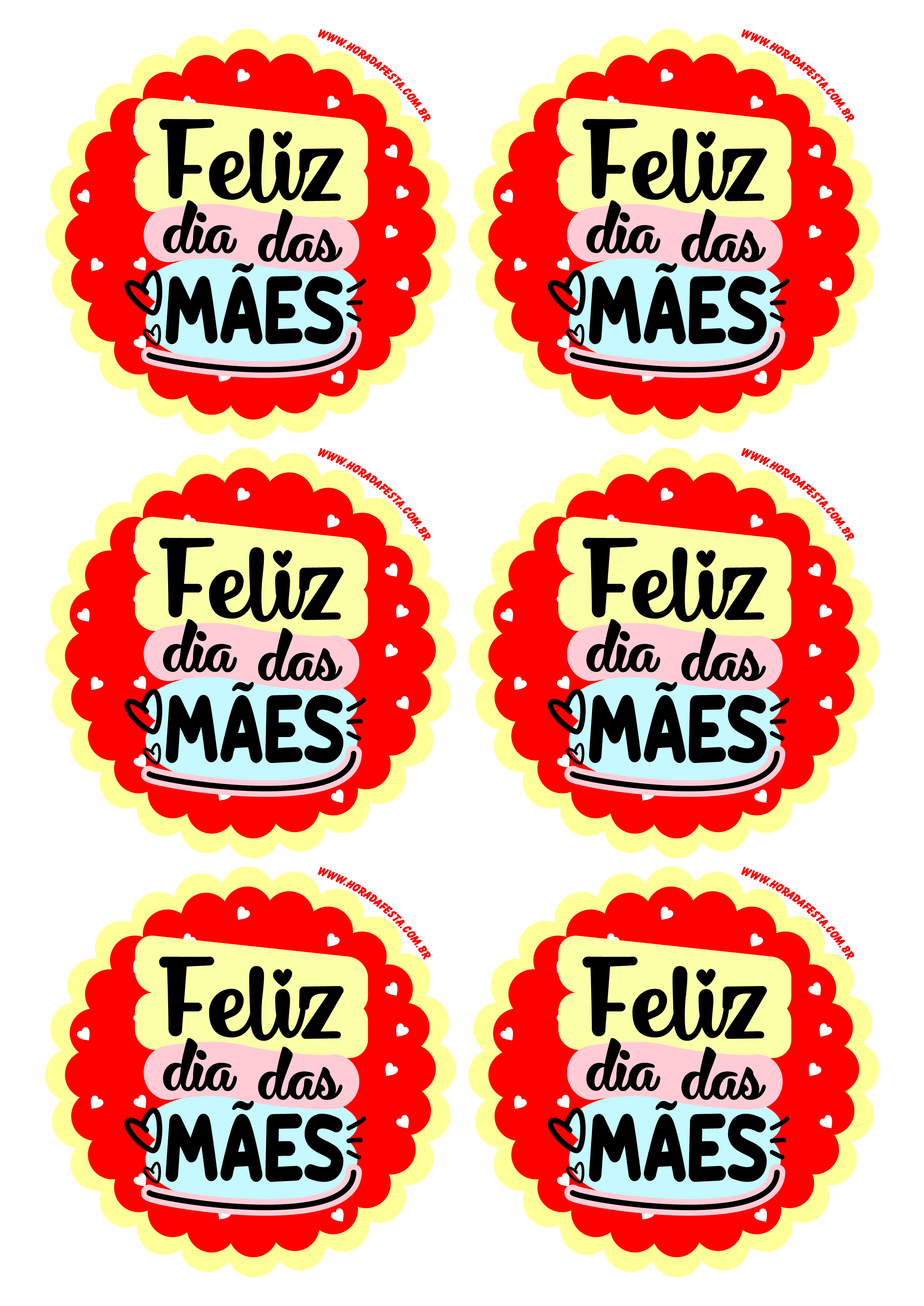 Feliz dia das mães adesivo redondo escalopado colorido tag sticker papelaria criativa vermelho 6 imagens png