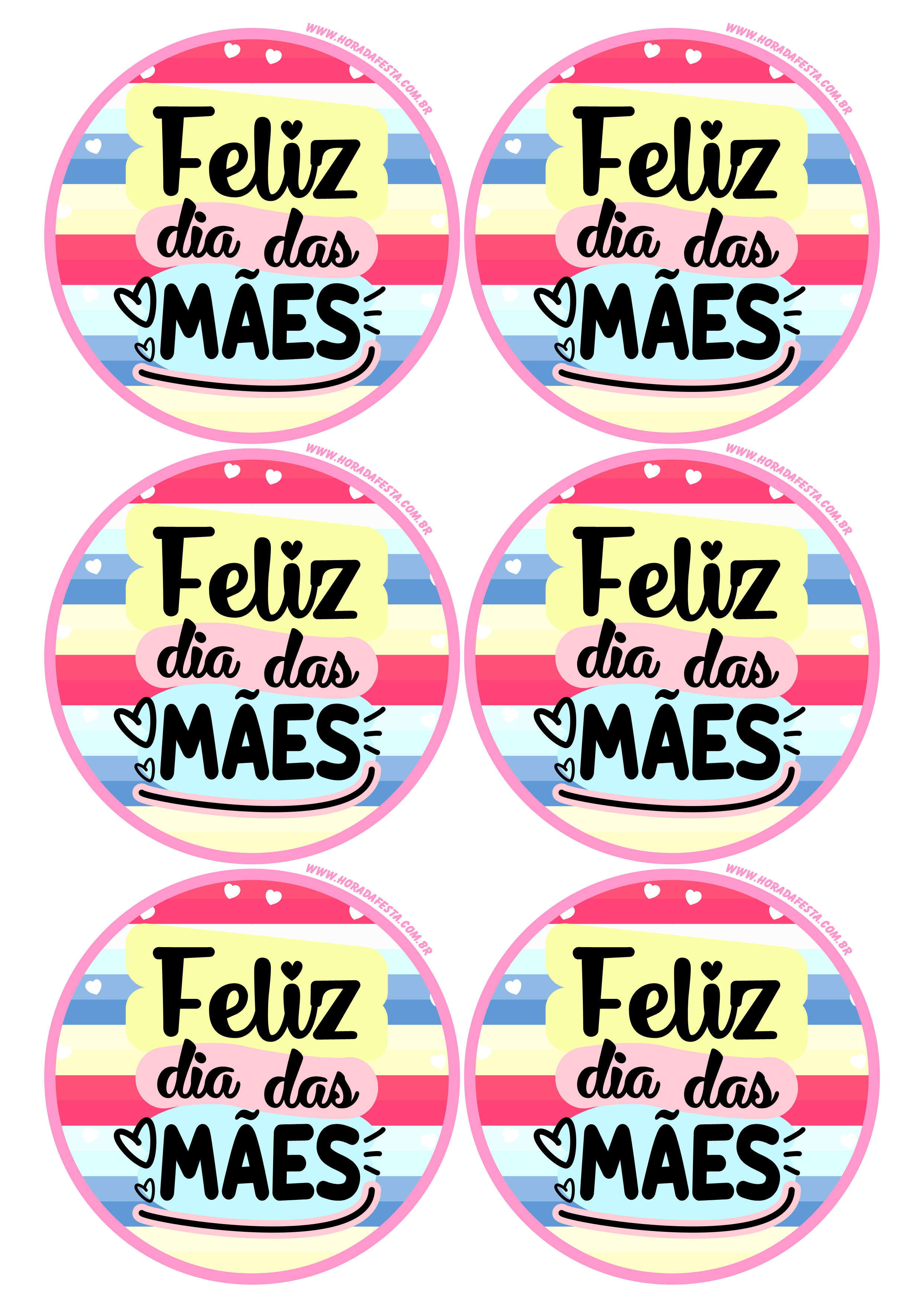 Feliz dia das mães adesivo redondo colorido tag sticker 6 imagens png