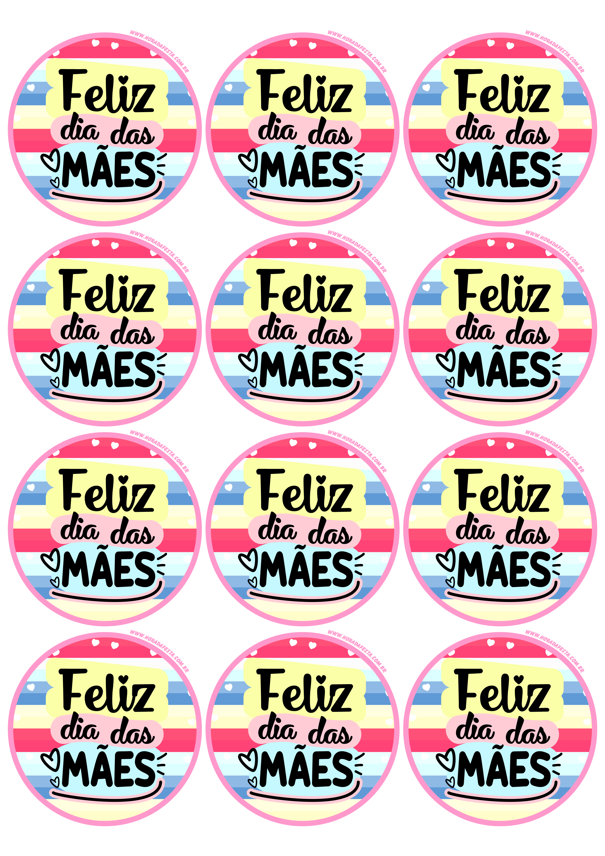 Feliz dia das mães adesivo redondo colorido tag sticker 12 imagens png