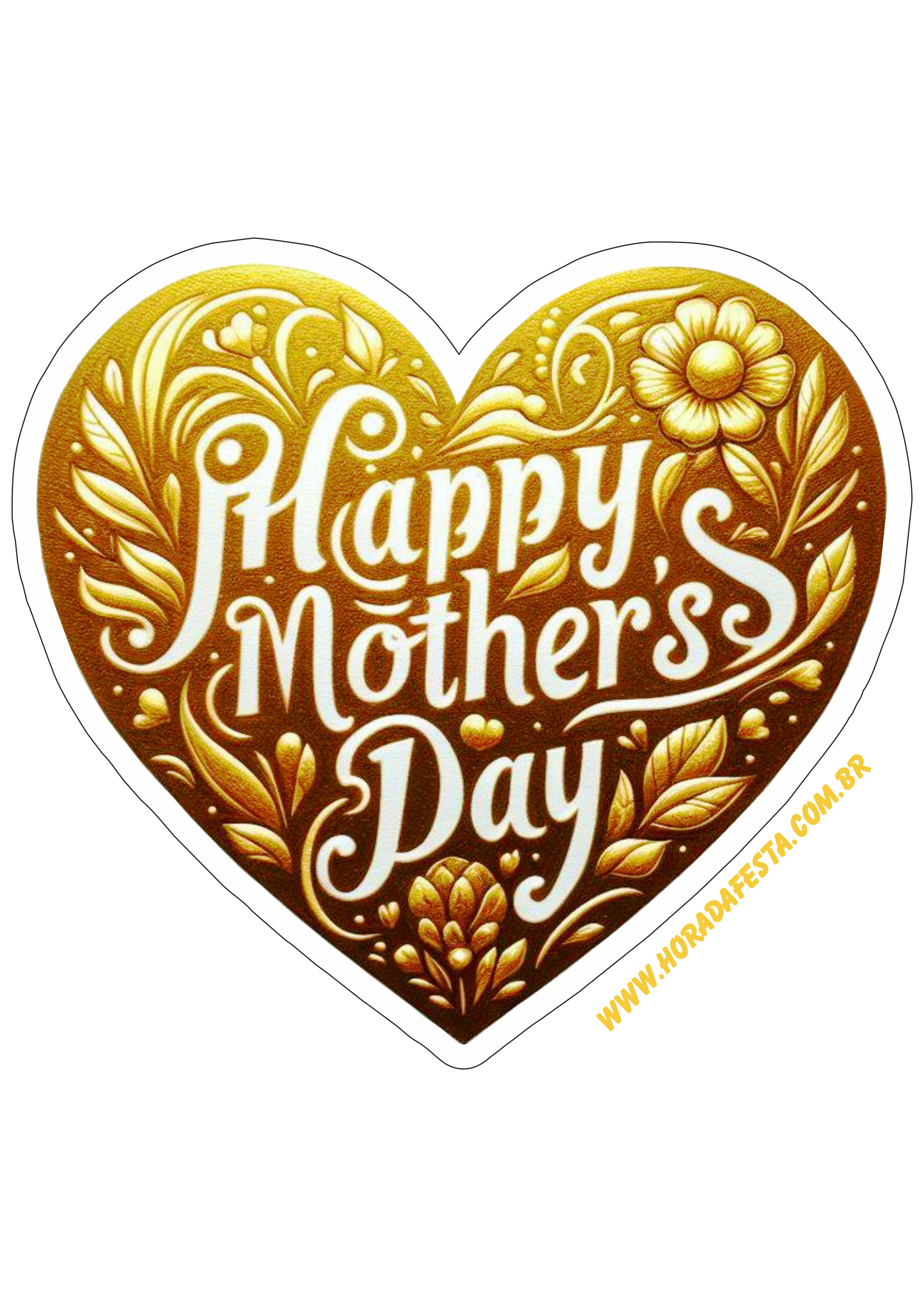 Dia das mães adesivo de coração dourado para decoração png