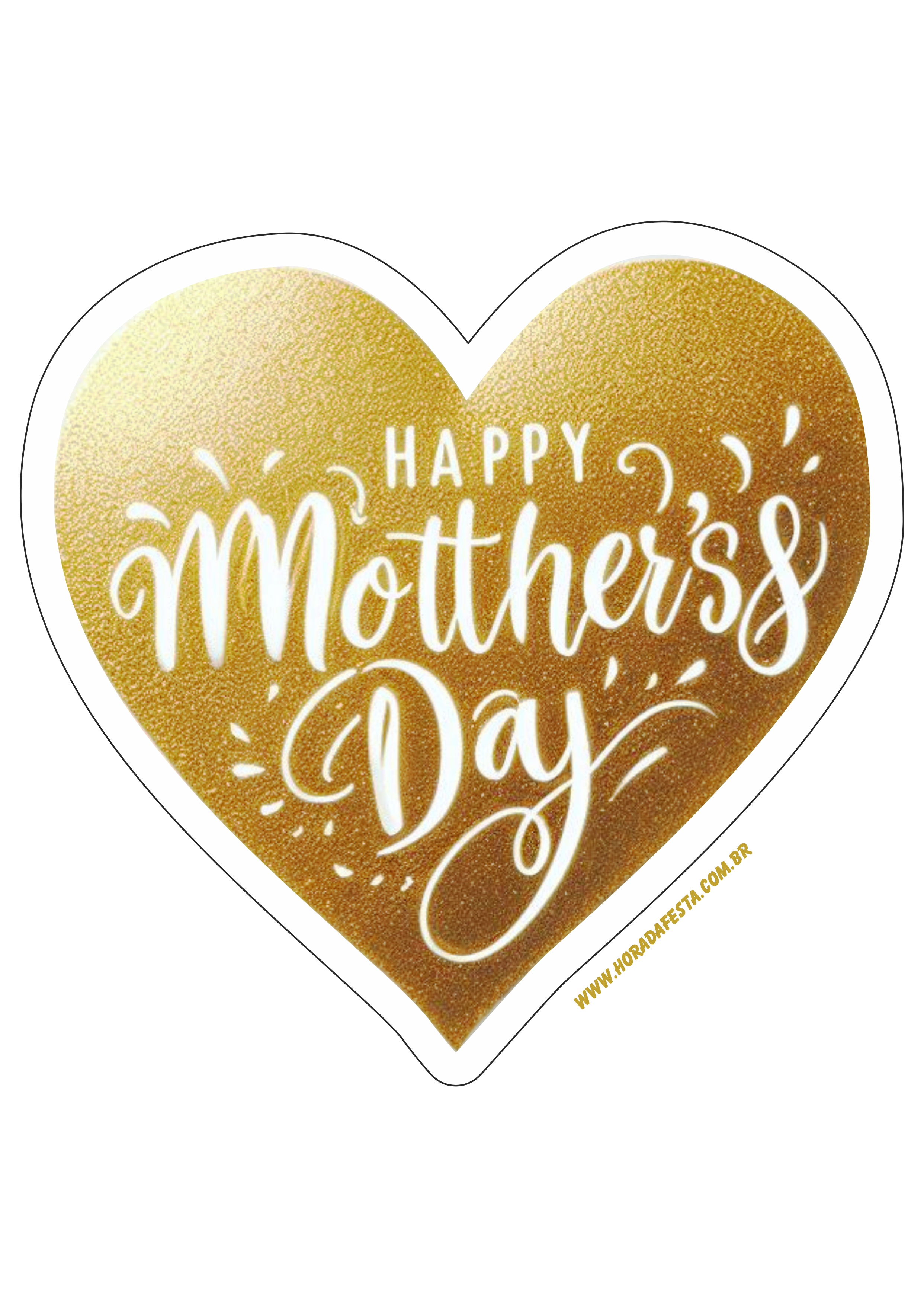 Feliz dia das mães adesivo de coração dourado para decoração happy mother’s day artes gráficas papelaria criativa png