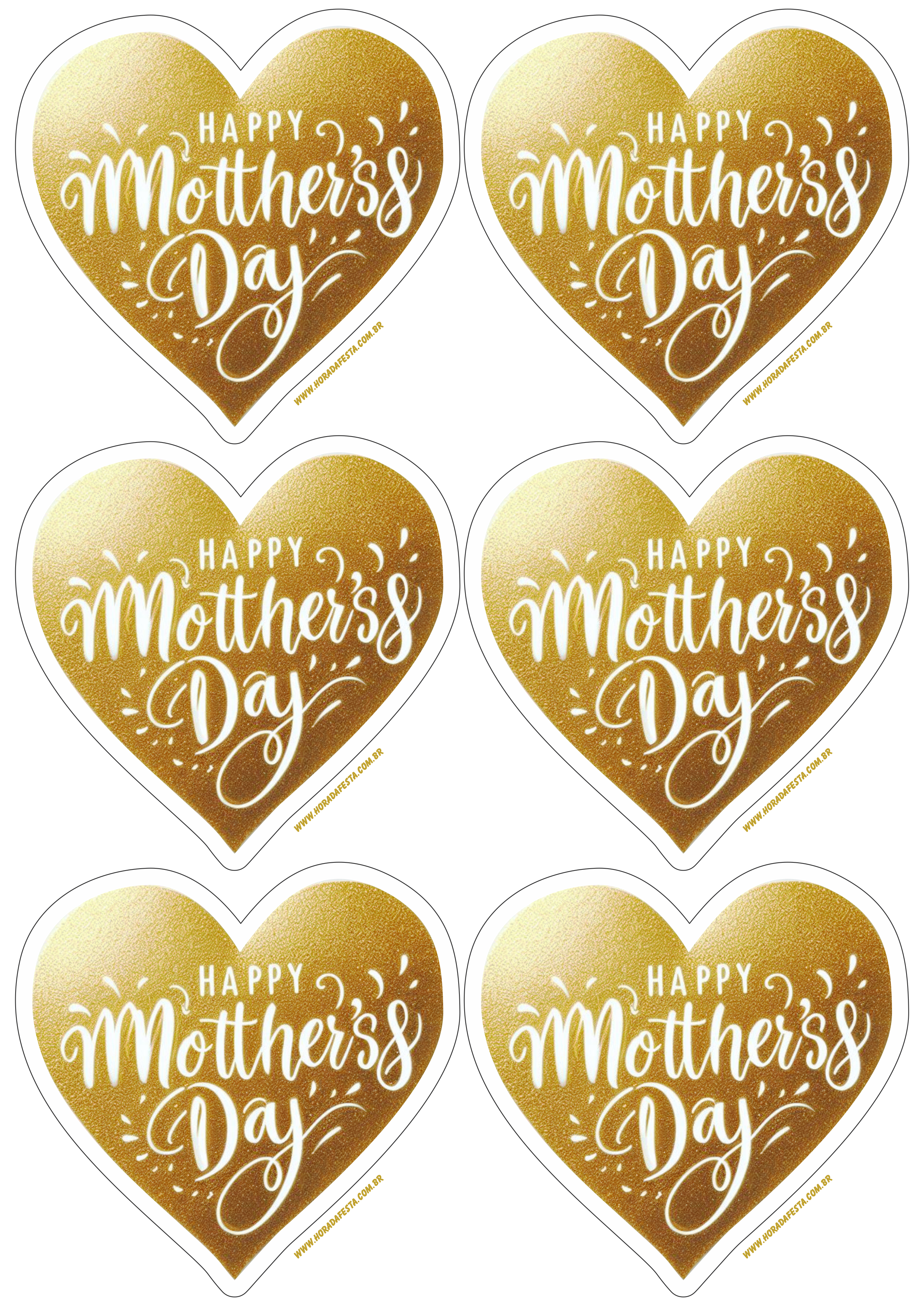 Feliz dia das mães adesivo de coração dourado para decoração happy mother’s day artes gráficas papelaria criativa 6 imagens png