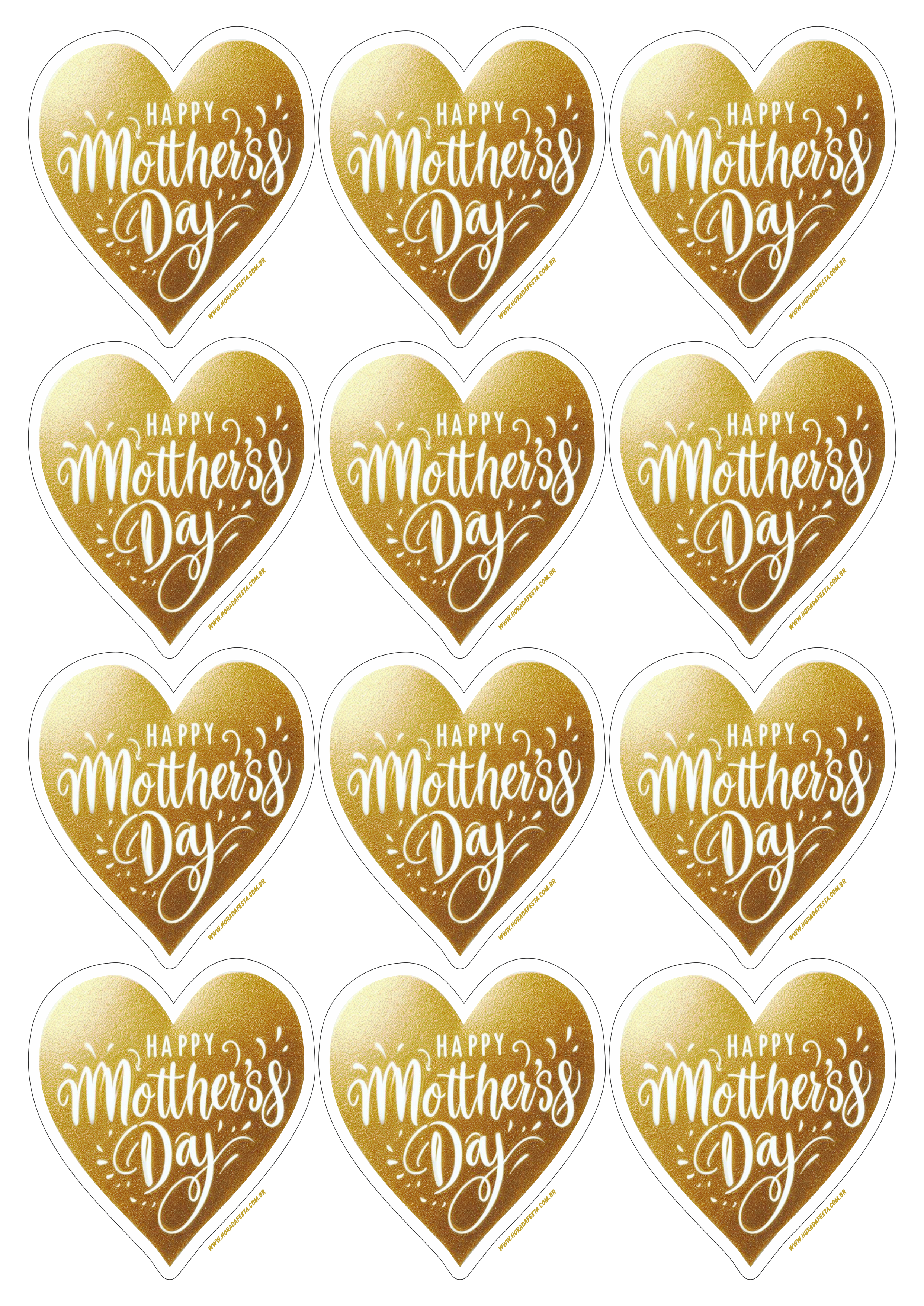 Feliz dia das mães adesivo de coração dourado para decoração happy mother’s day artes gráficas papelaria criativa 12 imagens png
