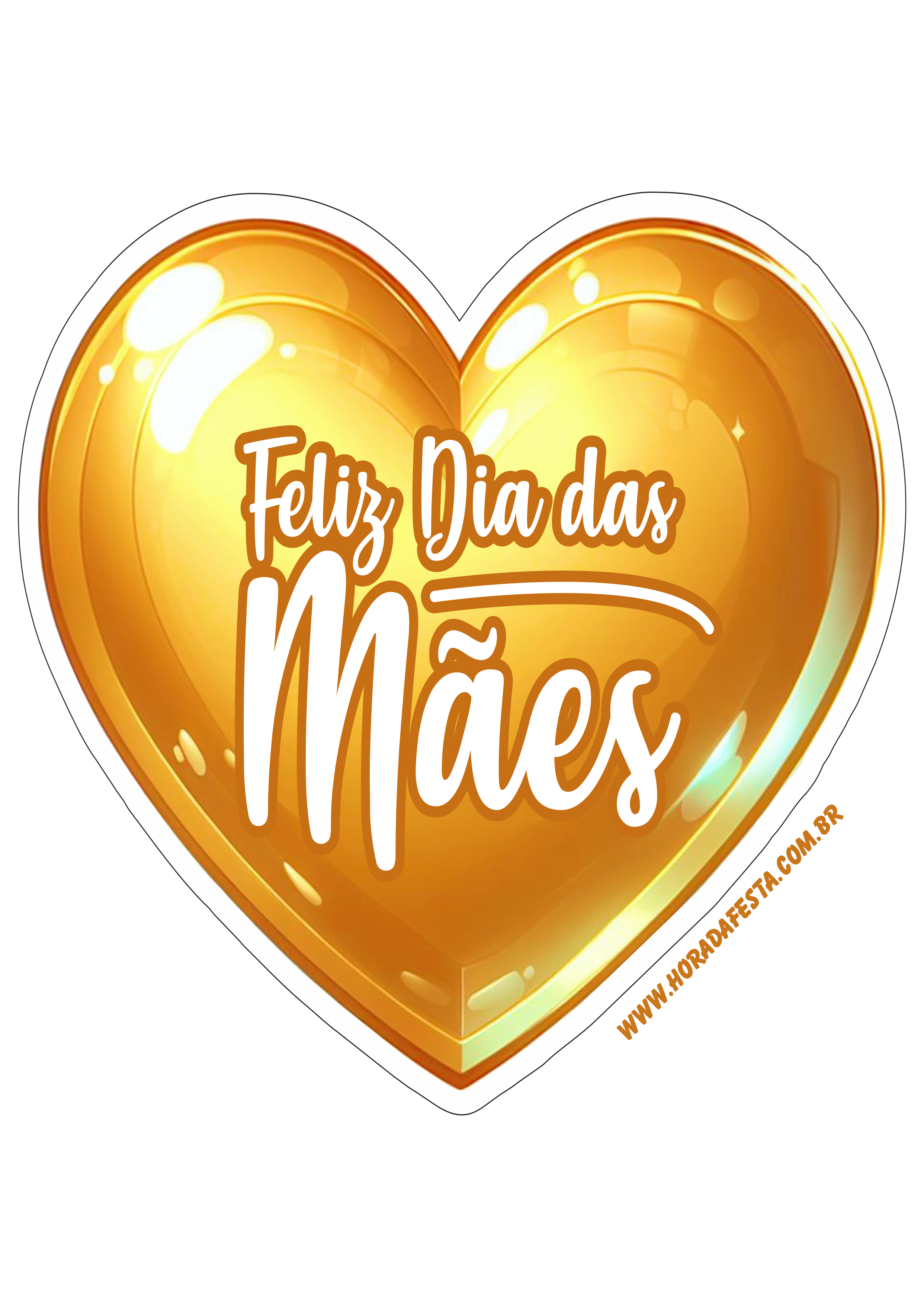Feliz dia das mães adesivo de coração dourado para decoração happy mother’s day artes gráficas png