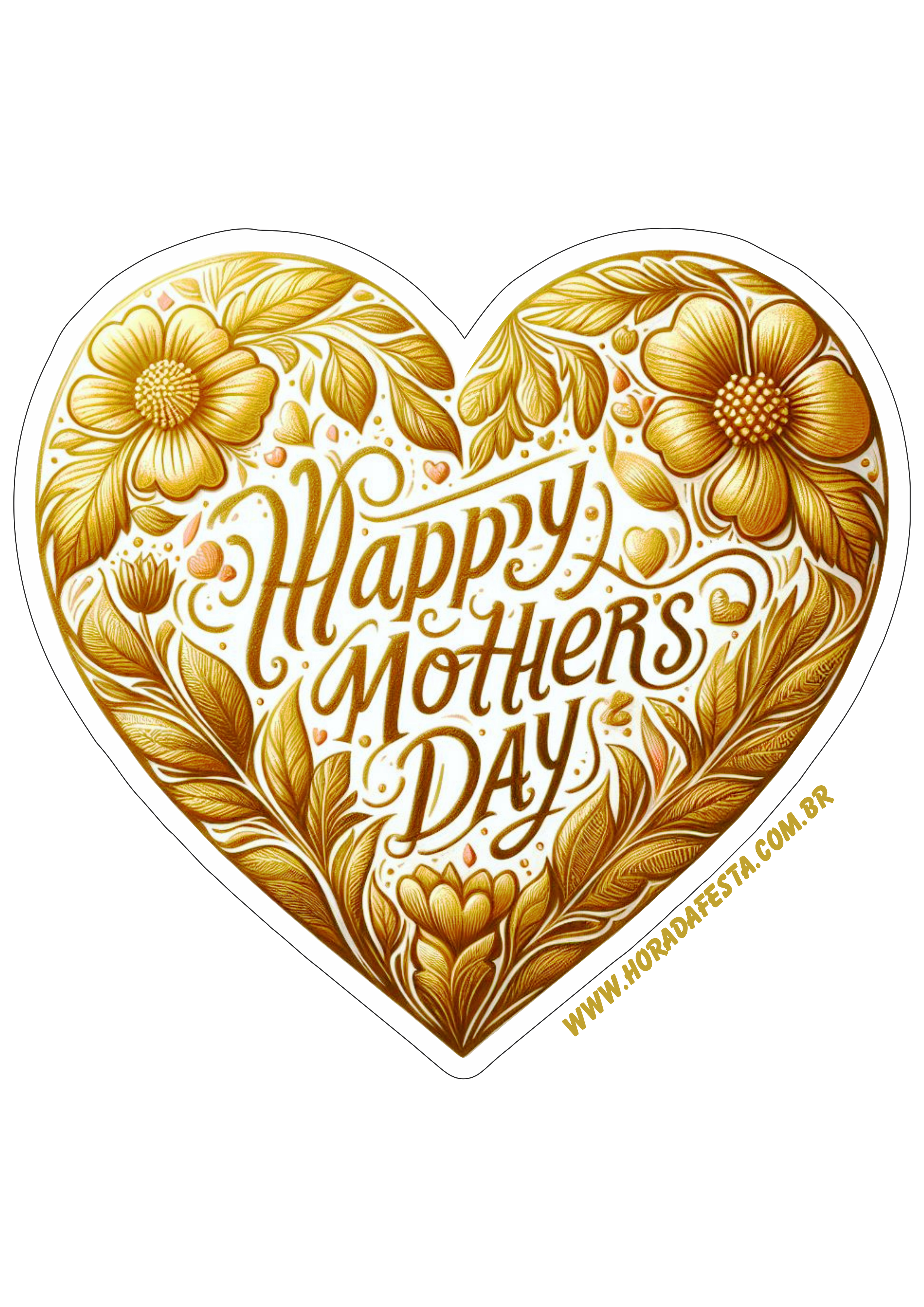 Dia das mães adesivo de coração dourado para decoração happy mother’s day png