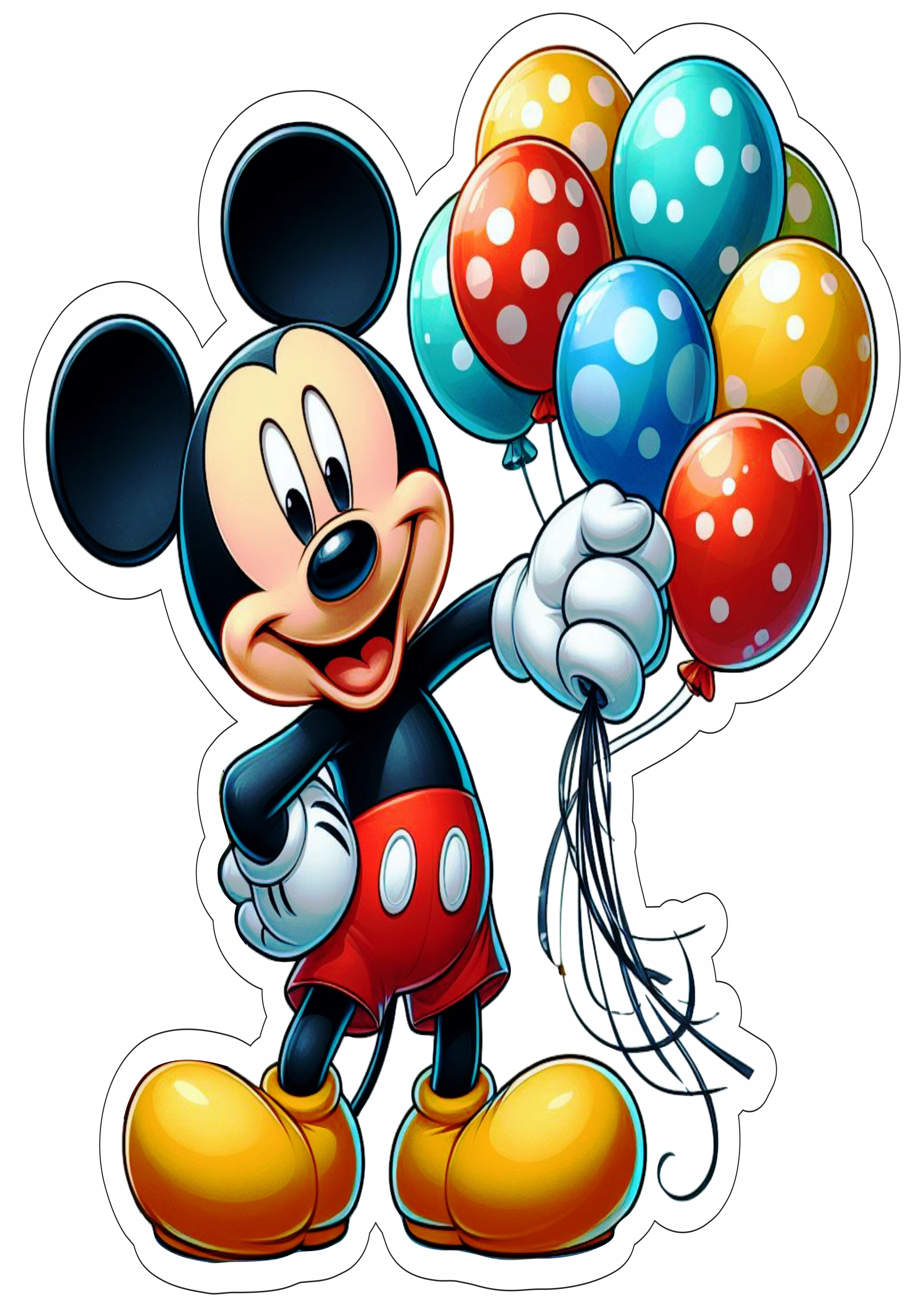 Mickey Mouse aniversário segurando balões coloridos png