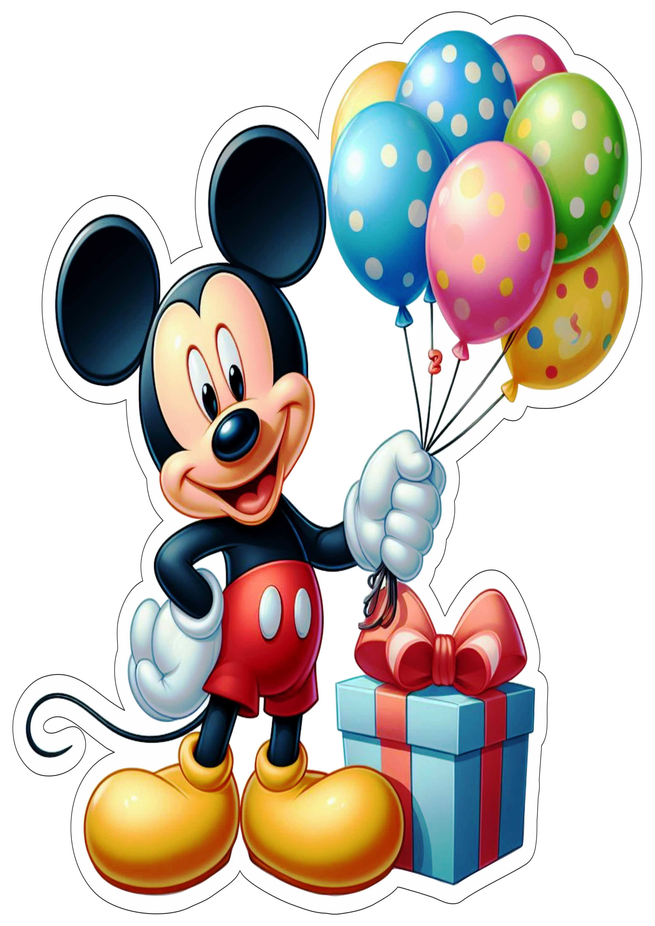Mickey Mouse aniversário segurando balões coloridos presente png