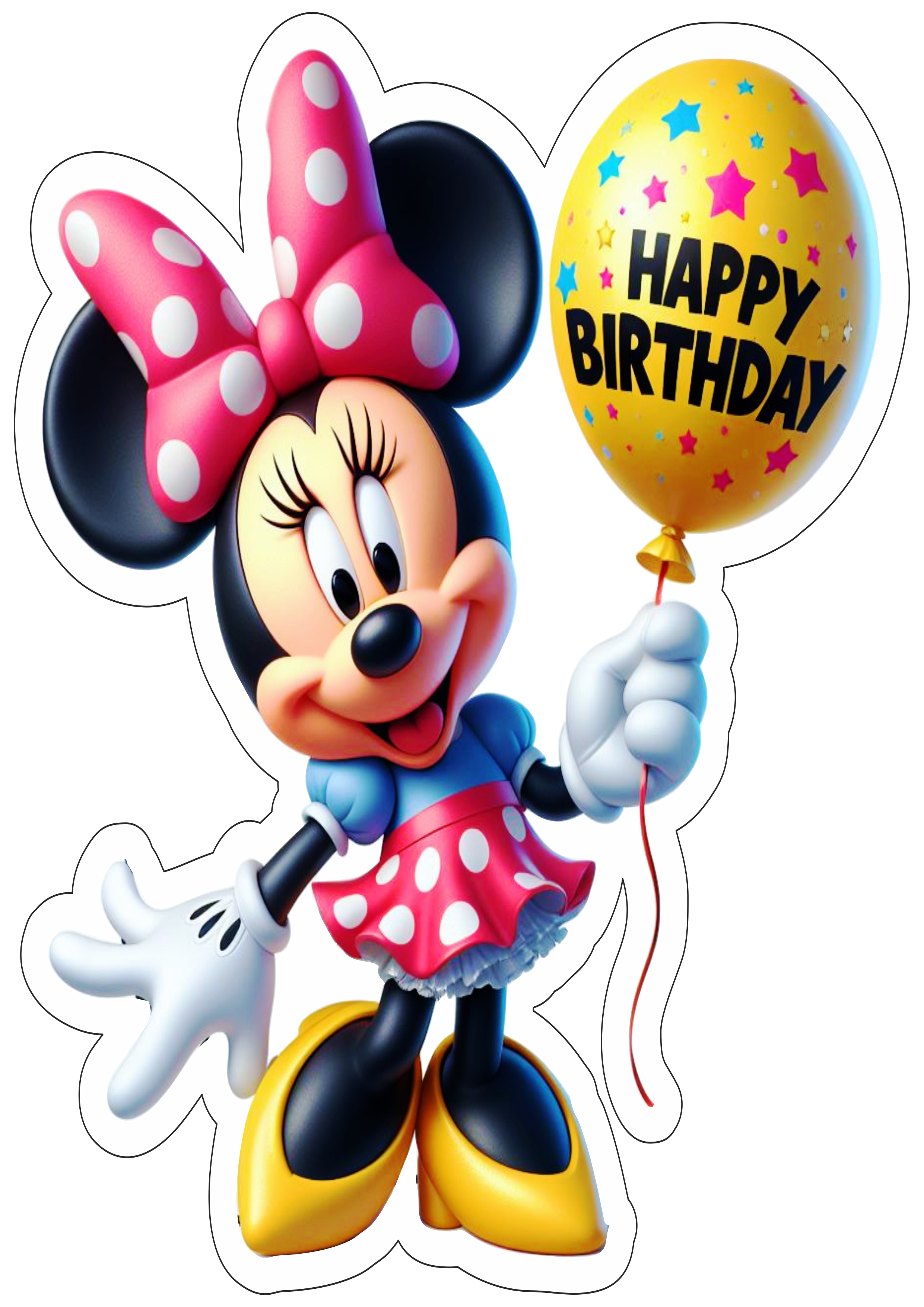 Minnie rosa com balão happy birthday png