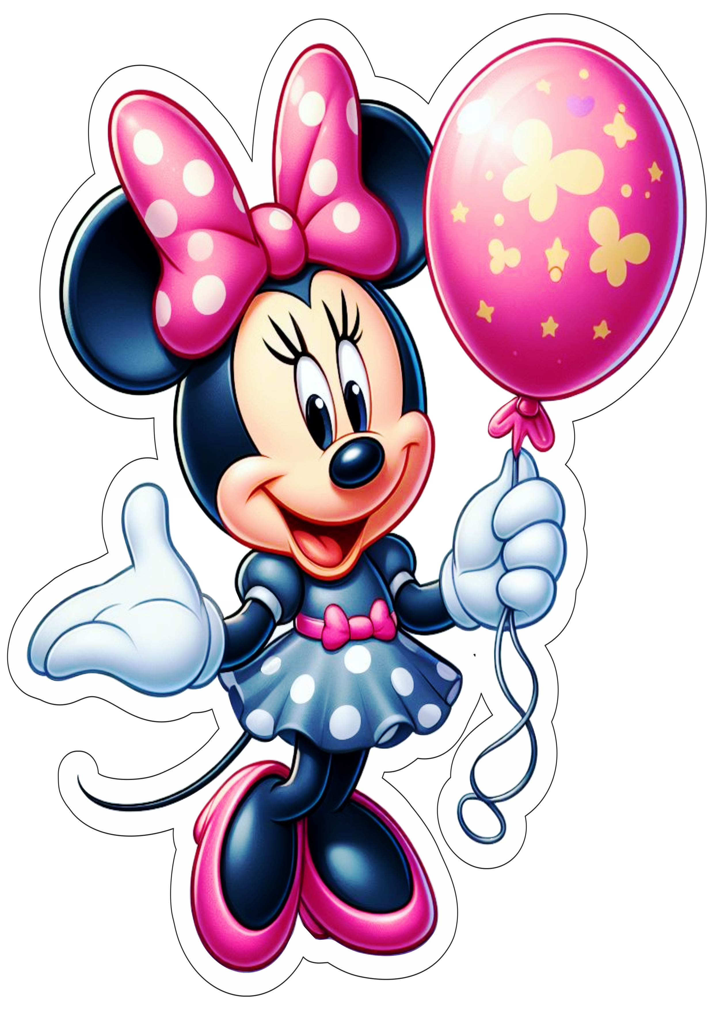 Minnie rosa com balão happy birthday personagem png