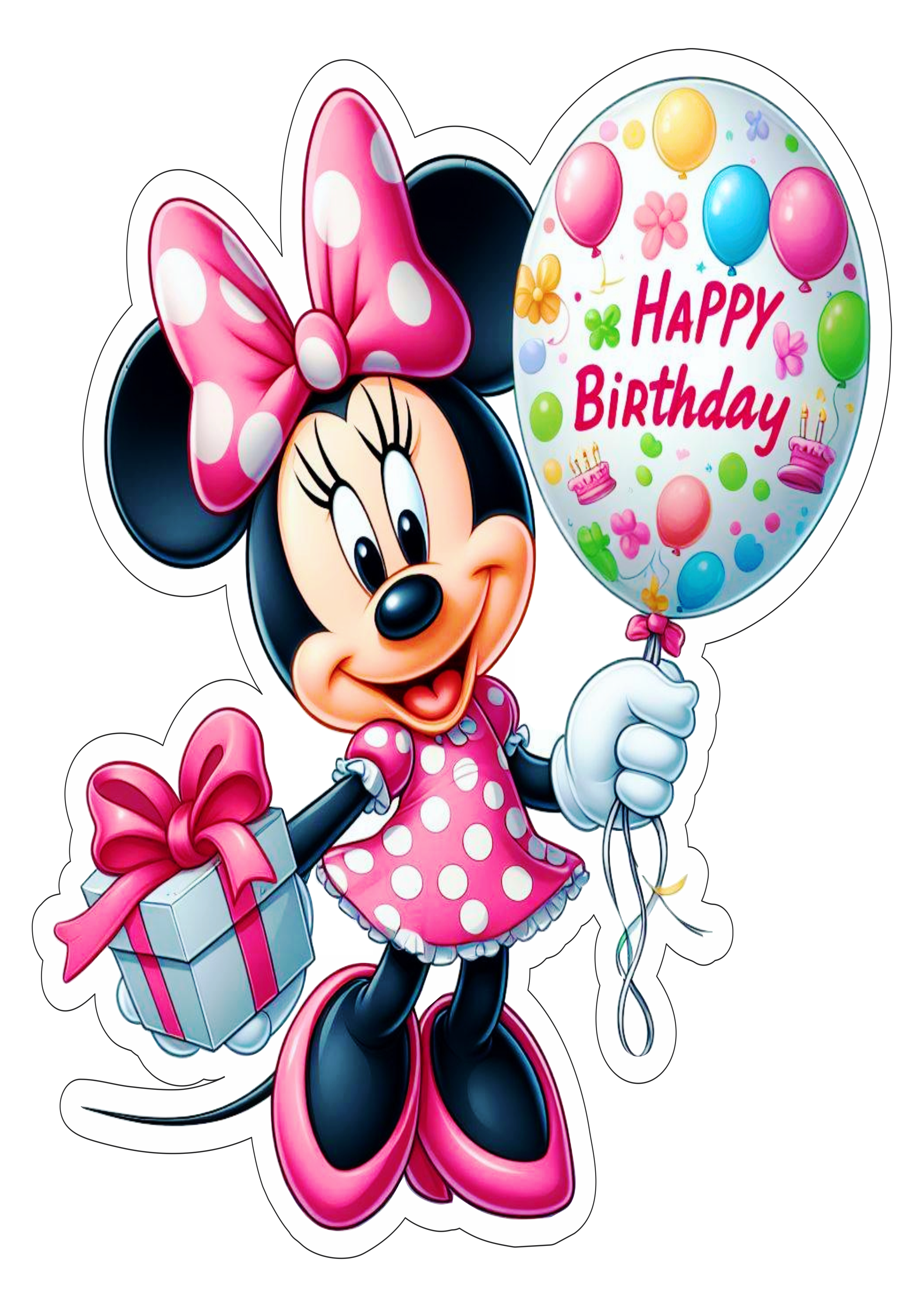 Minnie rosa com balão happy birthday personagem fictício png