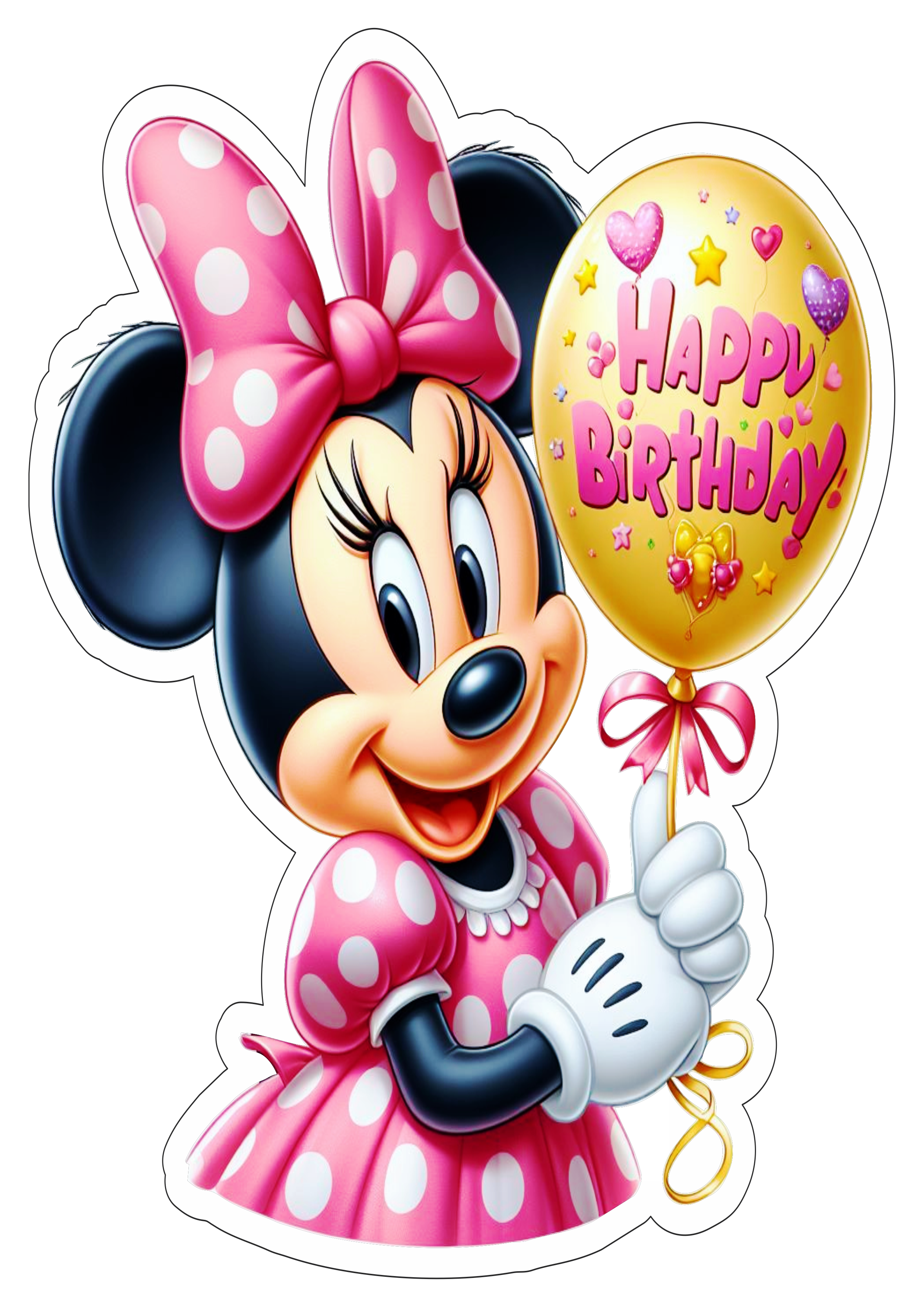 Minnie rosa com balão happy birthday personagem fictício fundo transparente com contorno decoração png