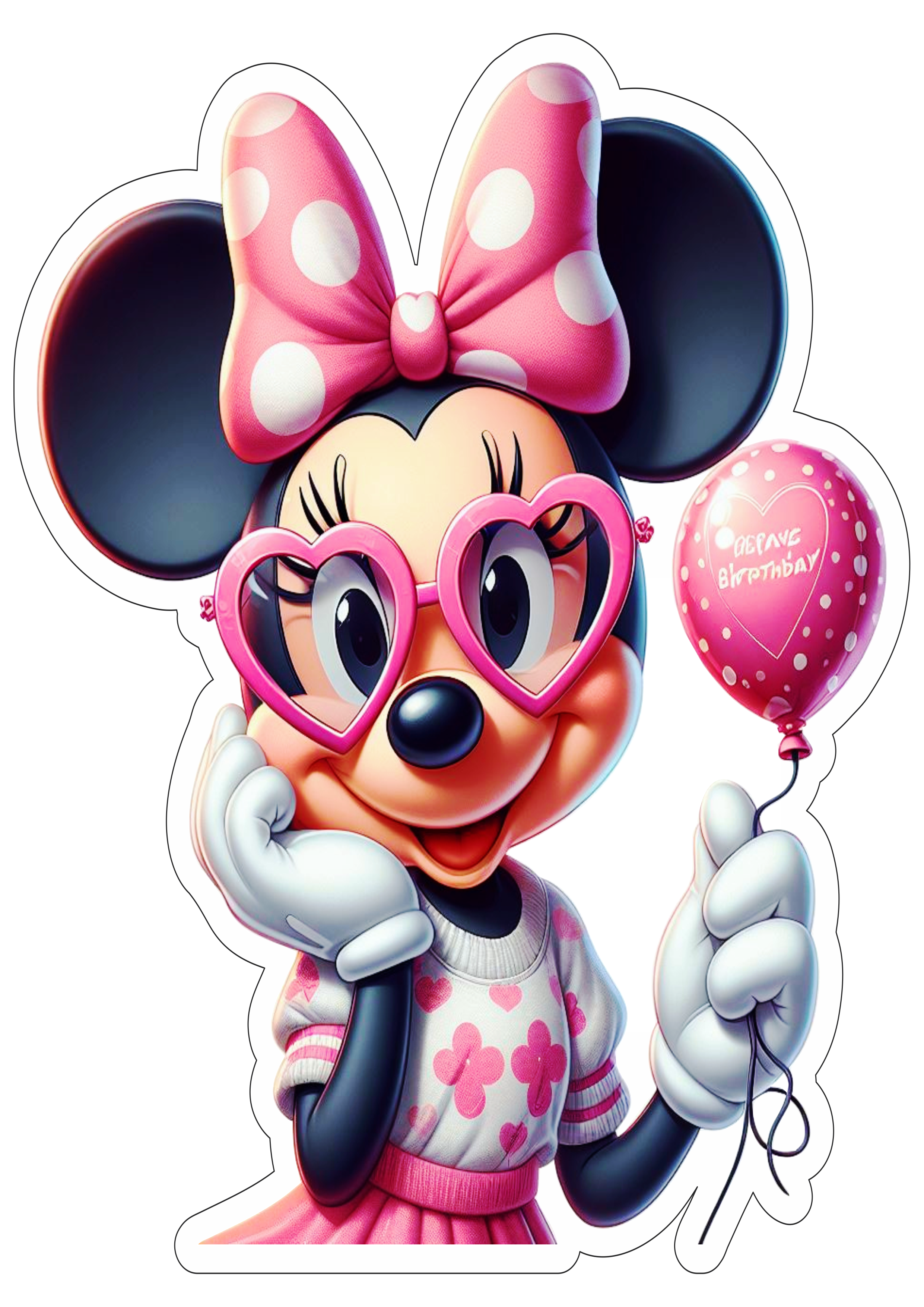 Minnie rosa com balão happy birthday personagem fictício fundo transparente com contorno decoração clipart png