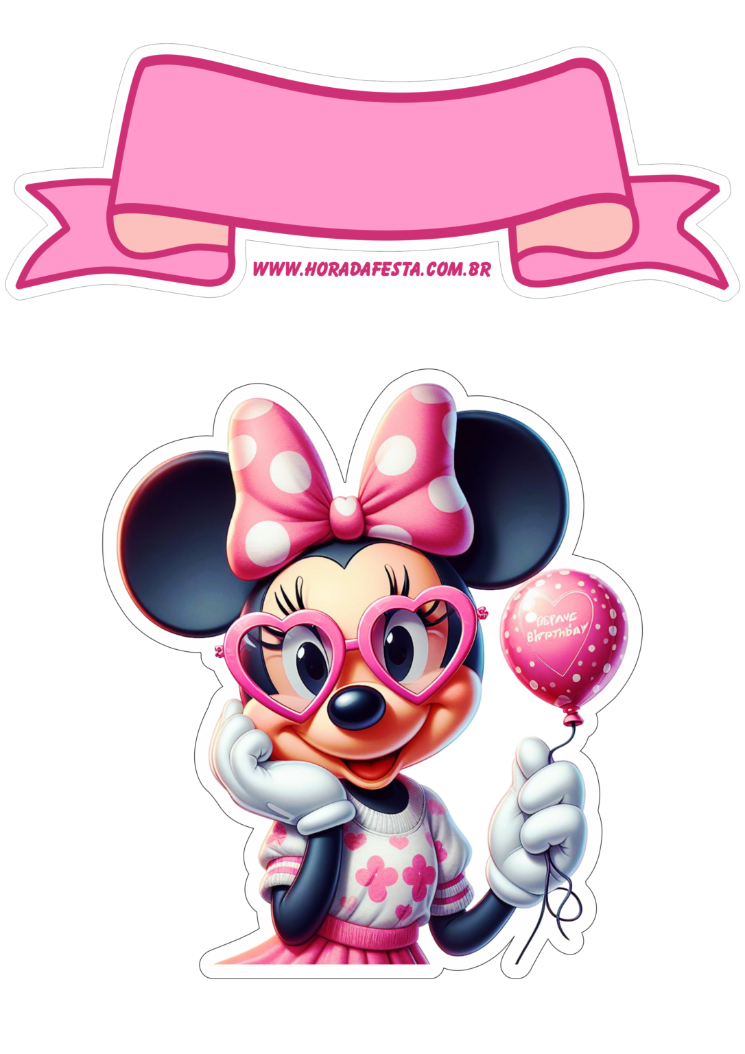 Topo de bolo minnie rosa aniversário infantil png