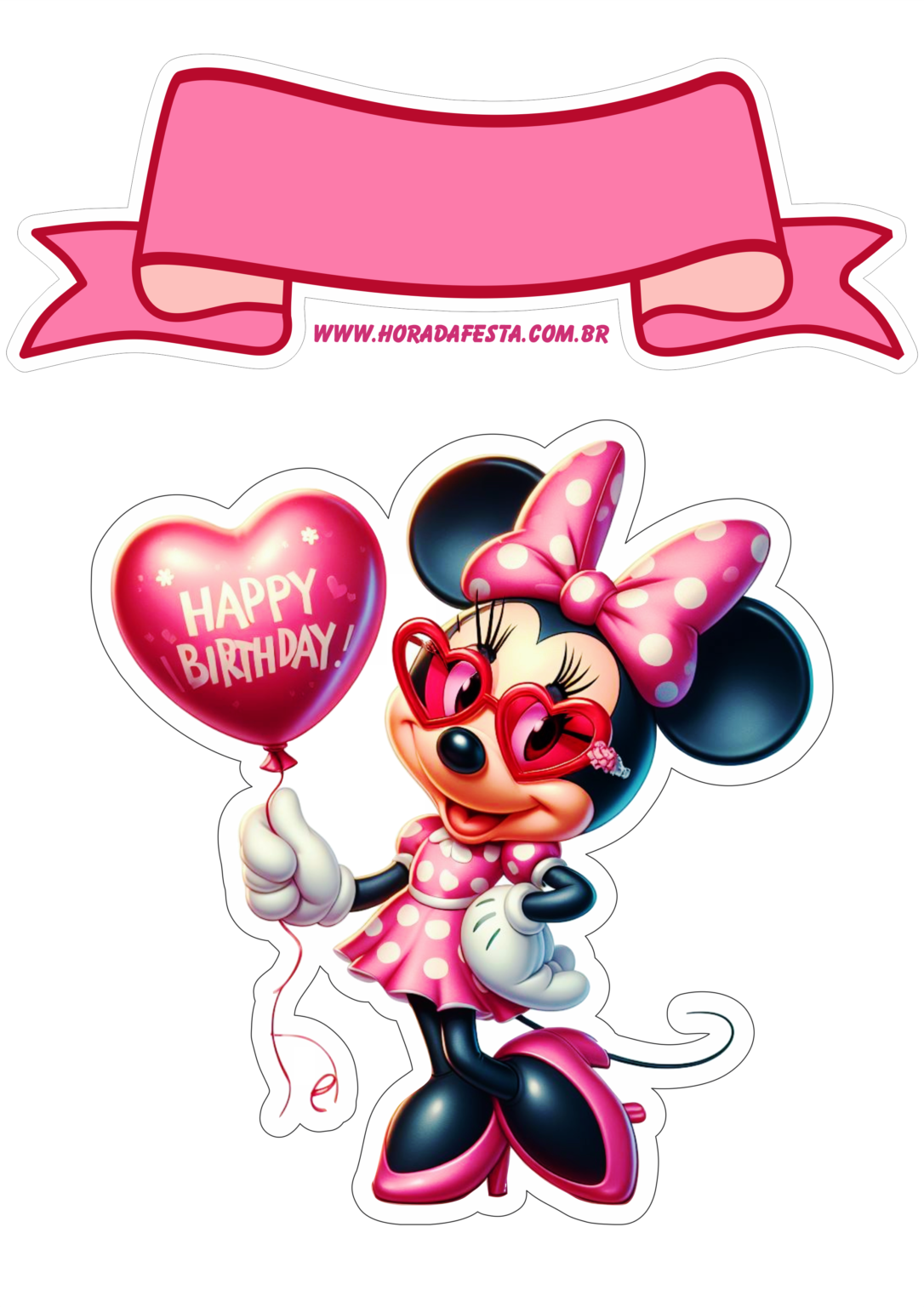 Topo de bolo minnie rosa aniversário infantil decoração png