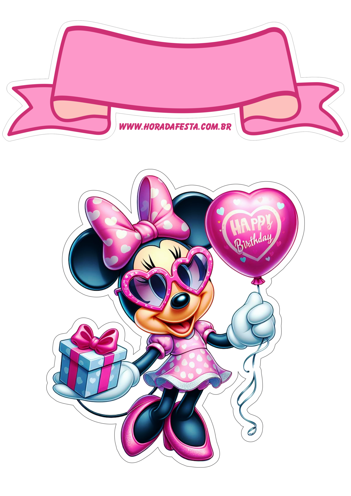 Topo de bolo minnie rosa aniversário infantil decoração de festa png