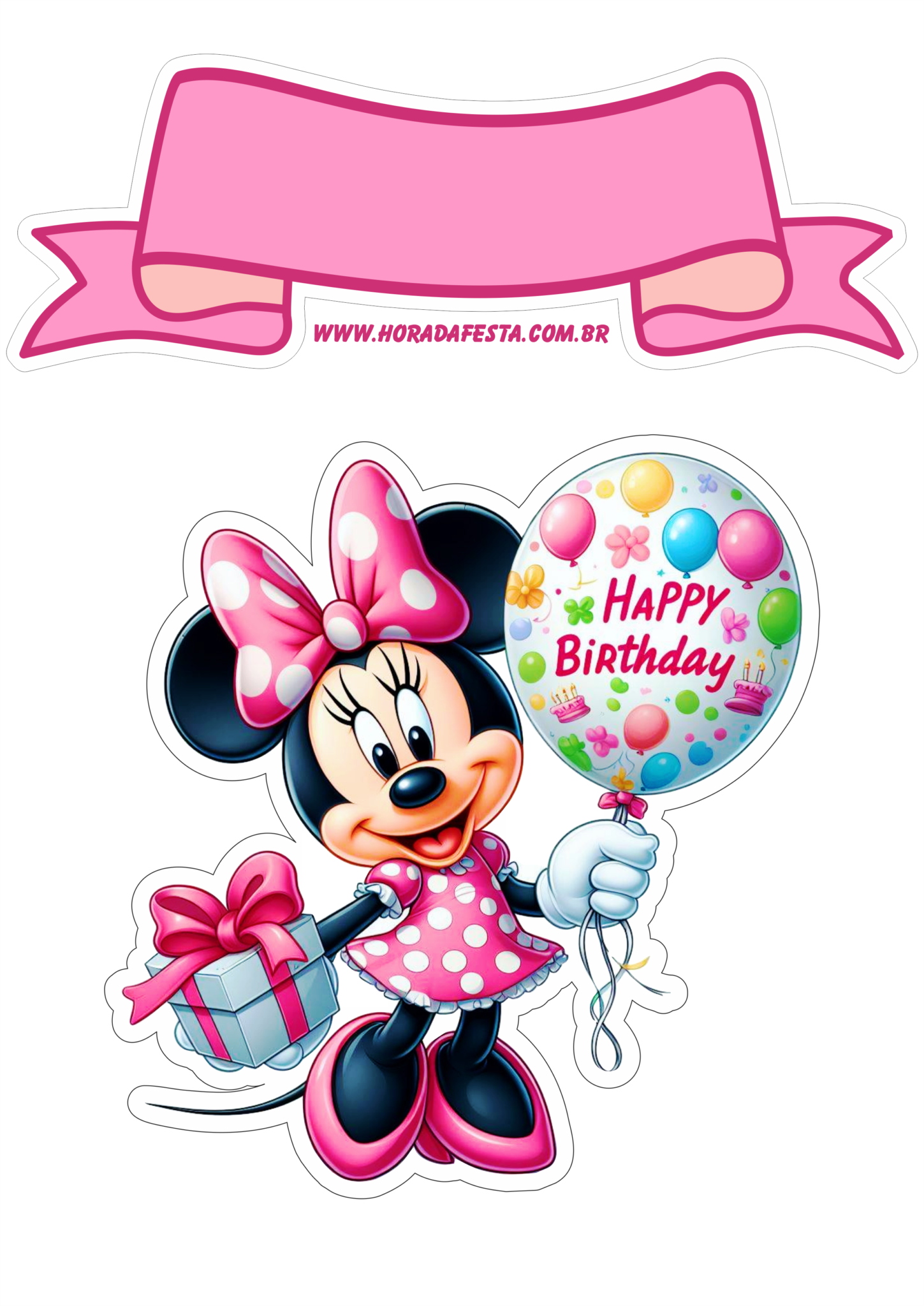 Topo de bolo minnie rosa aniversário infantil decoração de festa pronto ...