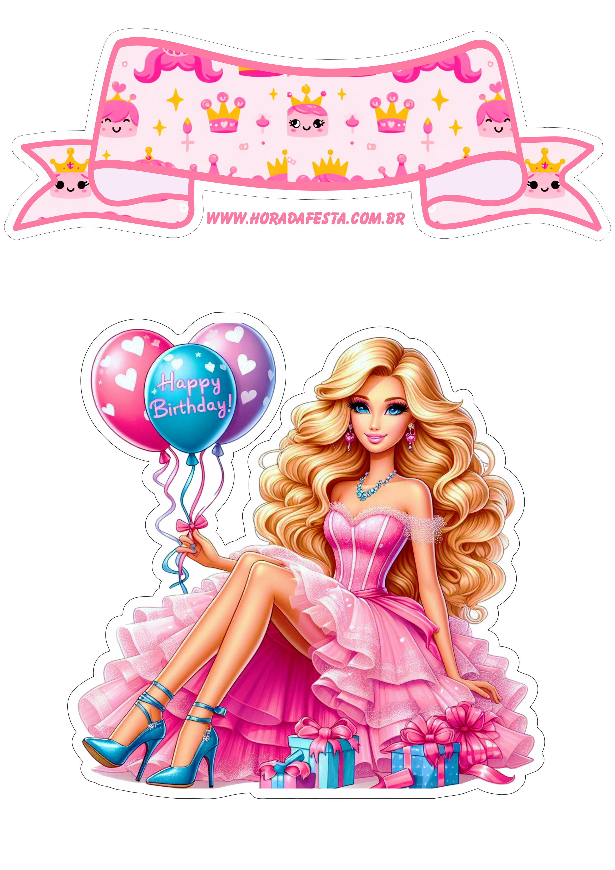 Topo de bolo Barbie princesa pronto para imprimir png