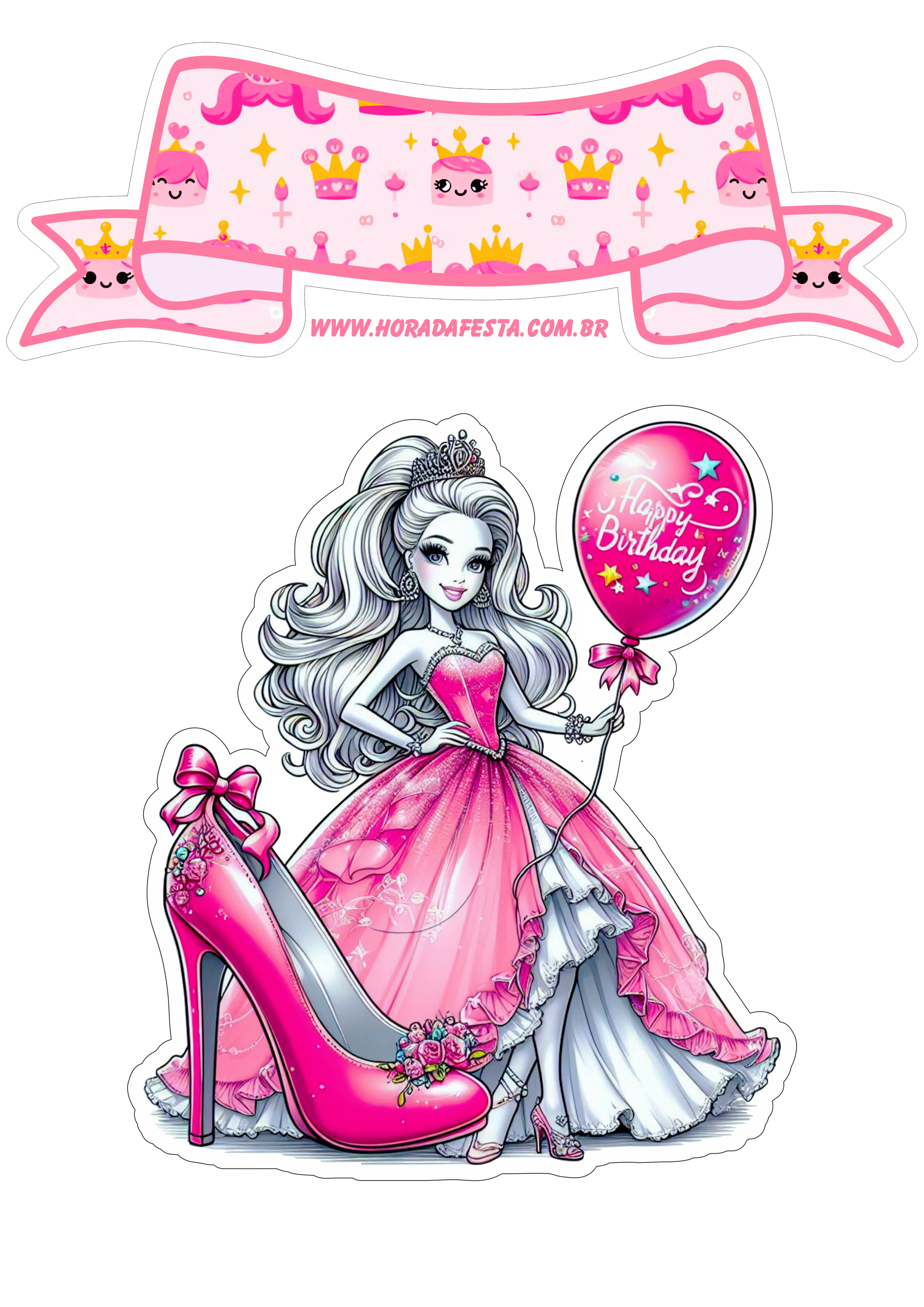 Topo de bolo Barbie princesa pronto para imprimir aniversário png