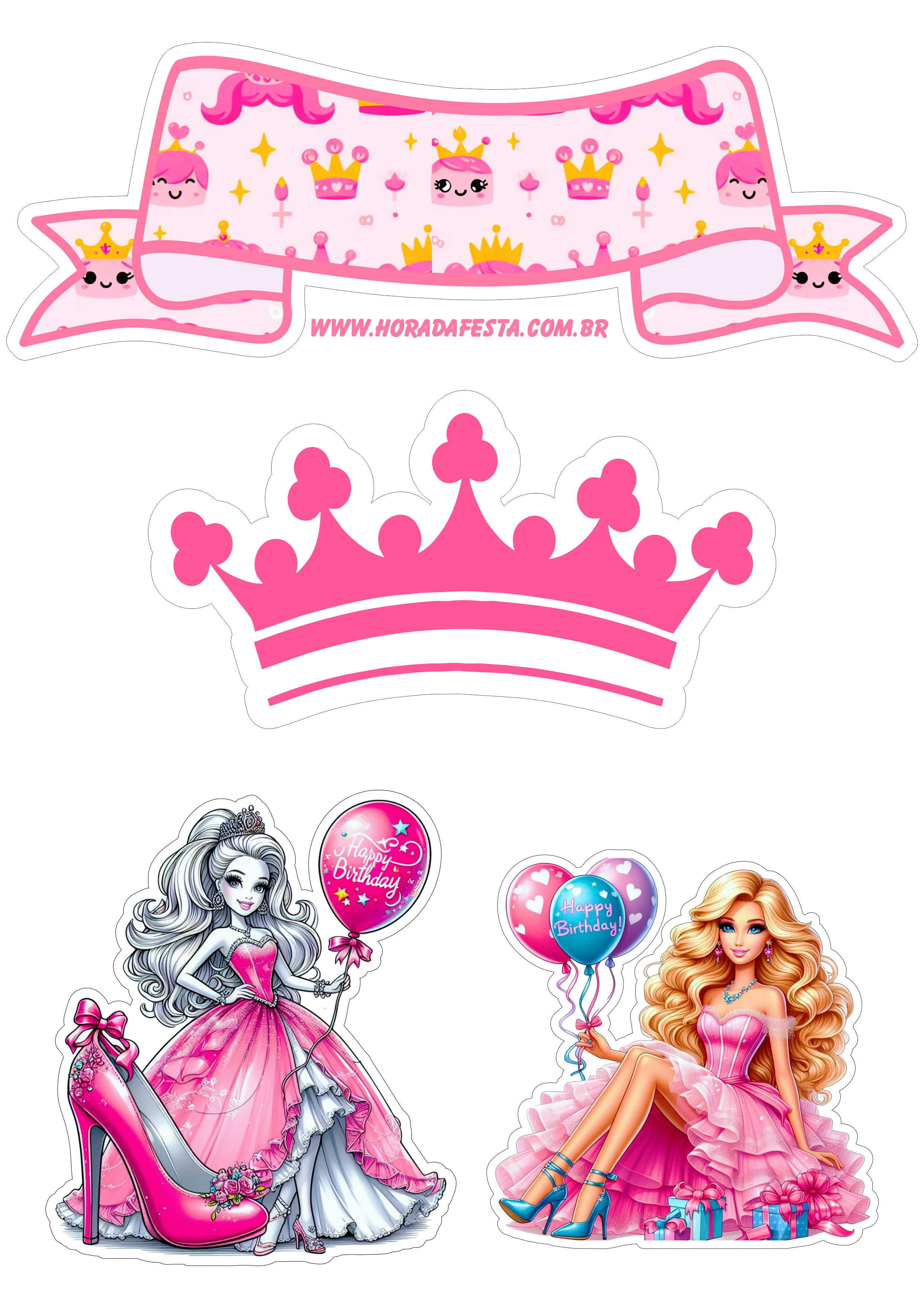 Topo de bolo Barbie princesa pronto para imprimir aniversário infantil png