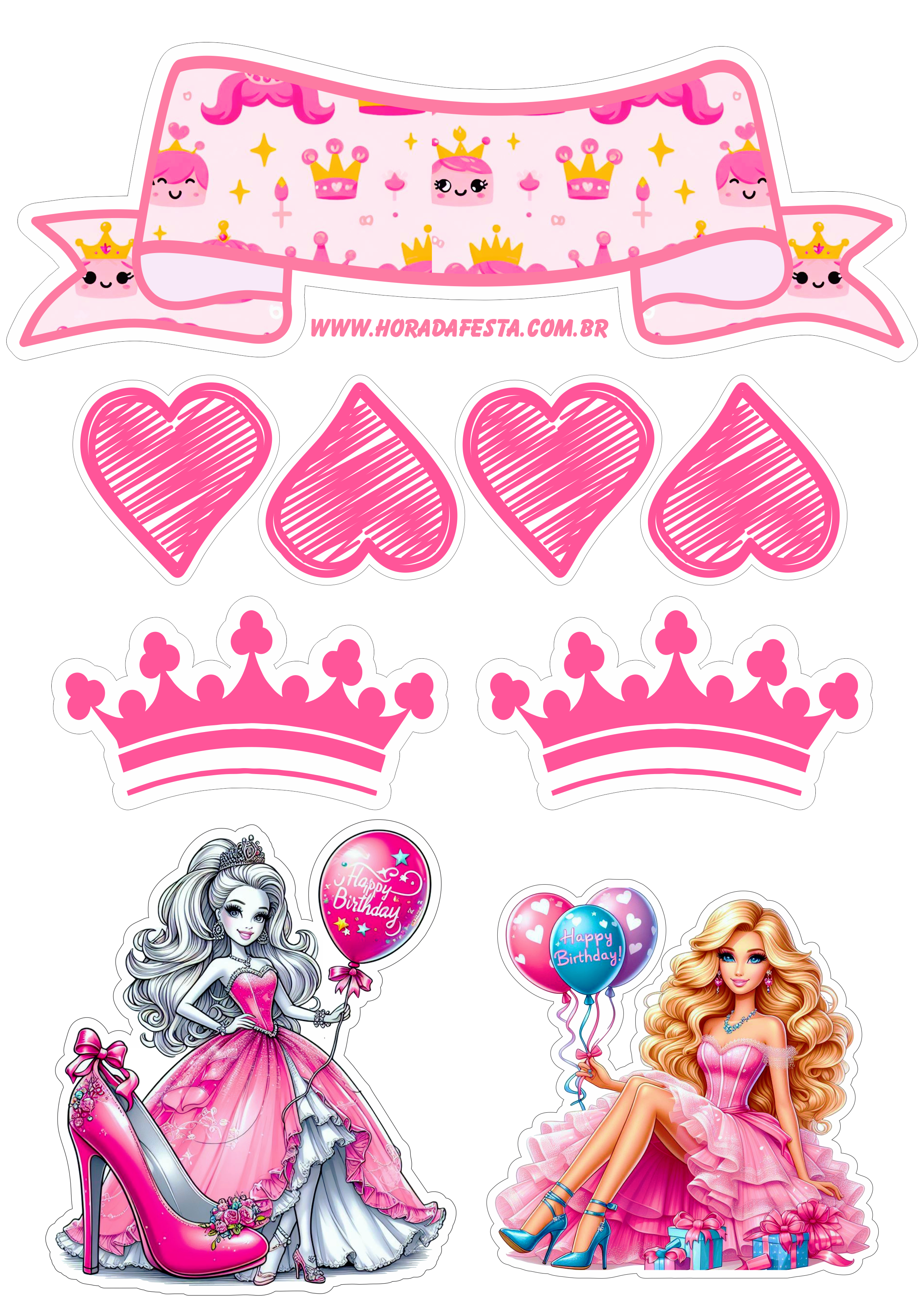 Topo de bolo Barbie princesa pronto para imprimir aniversário infantil de menina png