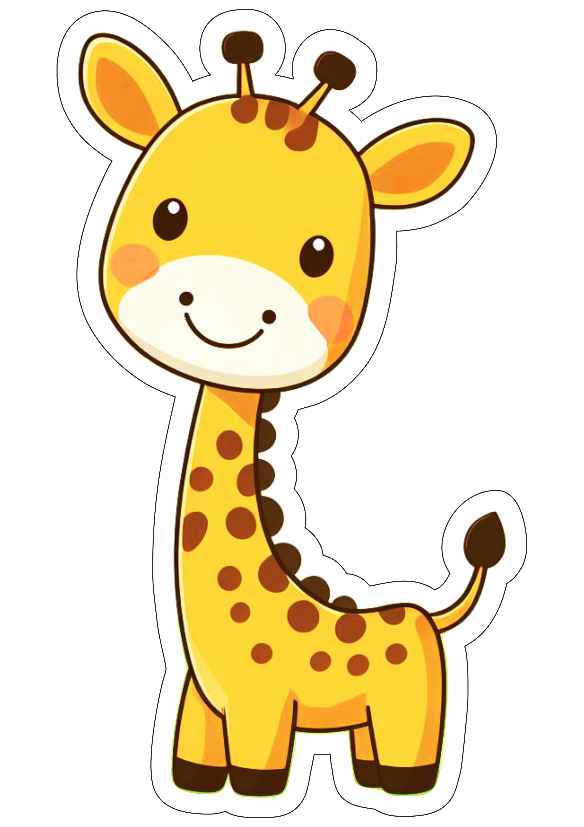 Girafa safari de animais desenho fofinho fundo transparente com contorno clipart png