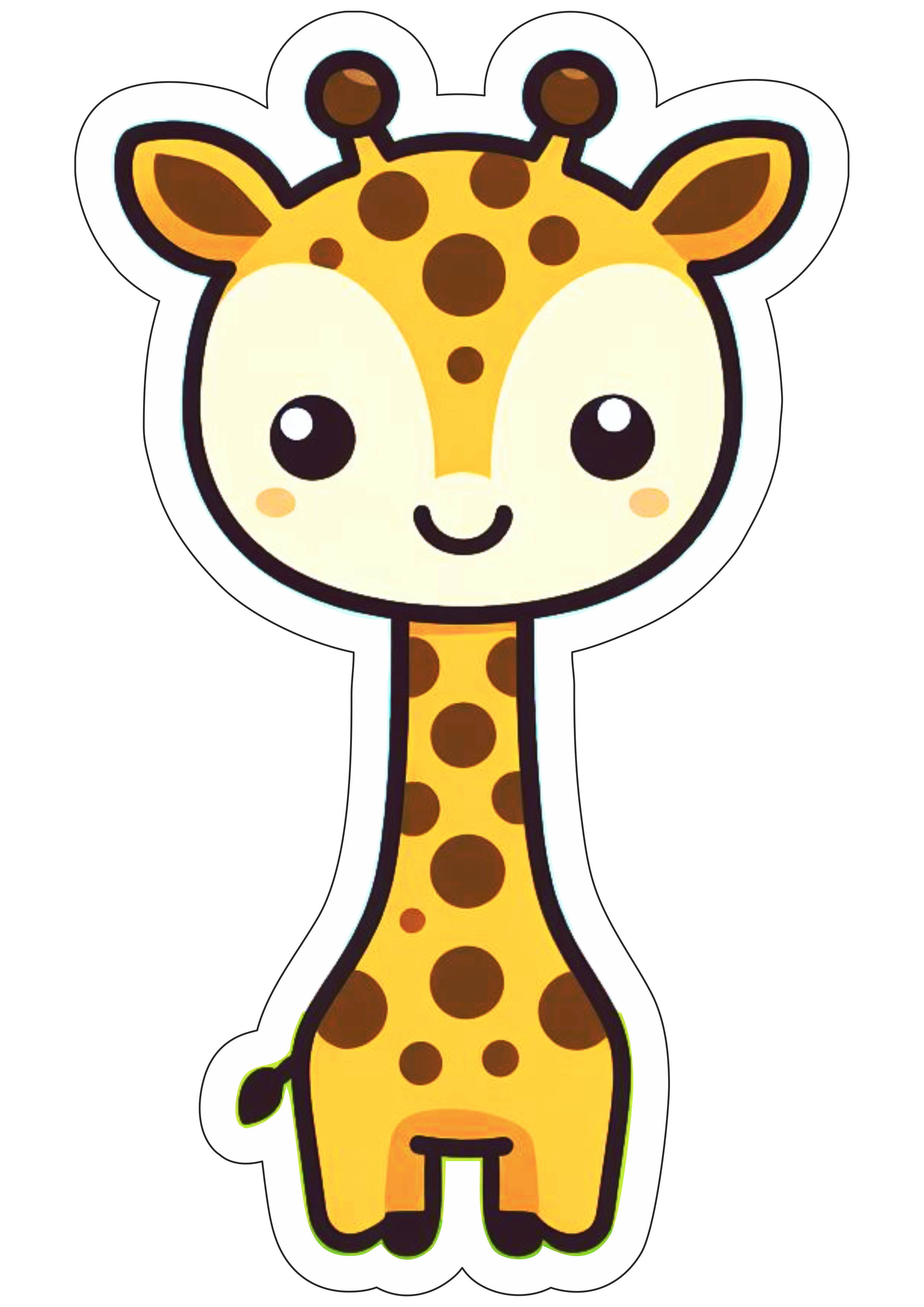 Girafa safari de animais desenho fofinho fundo transparente com contorno vetor png