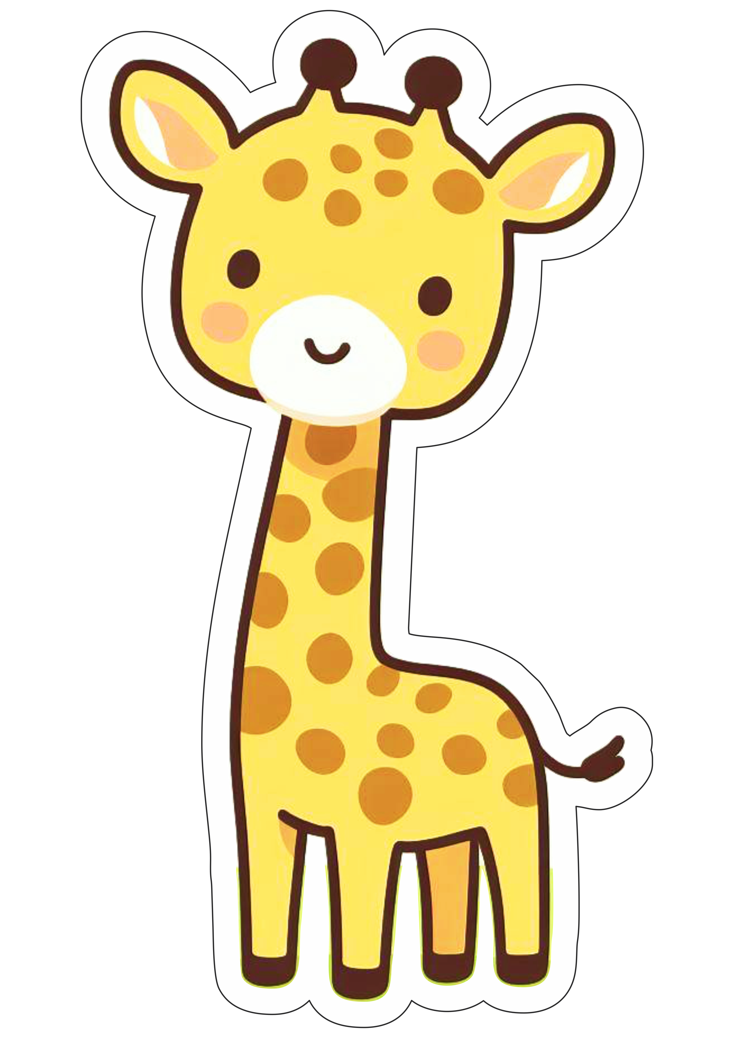 Girafa safari de animais desenho fofinho fundo transparente com contorno vetor ilustração png