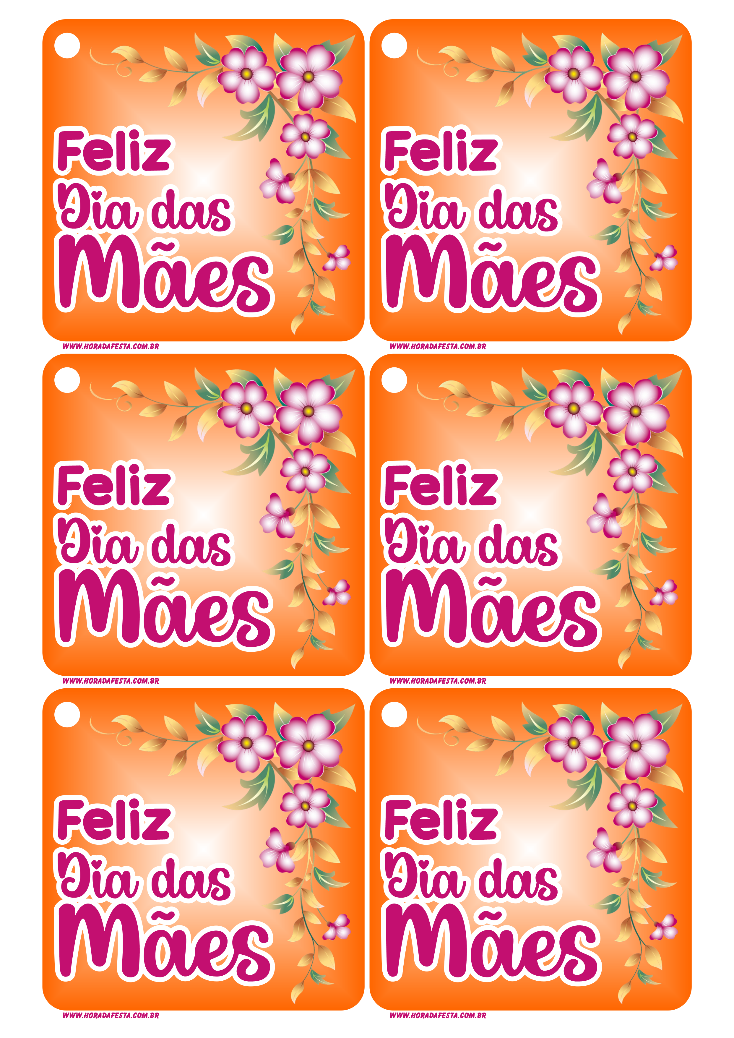 Feliz dia das mães tag laranja pra imprimir grátis 6 imagens png