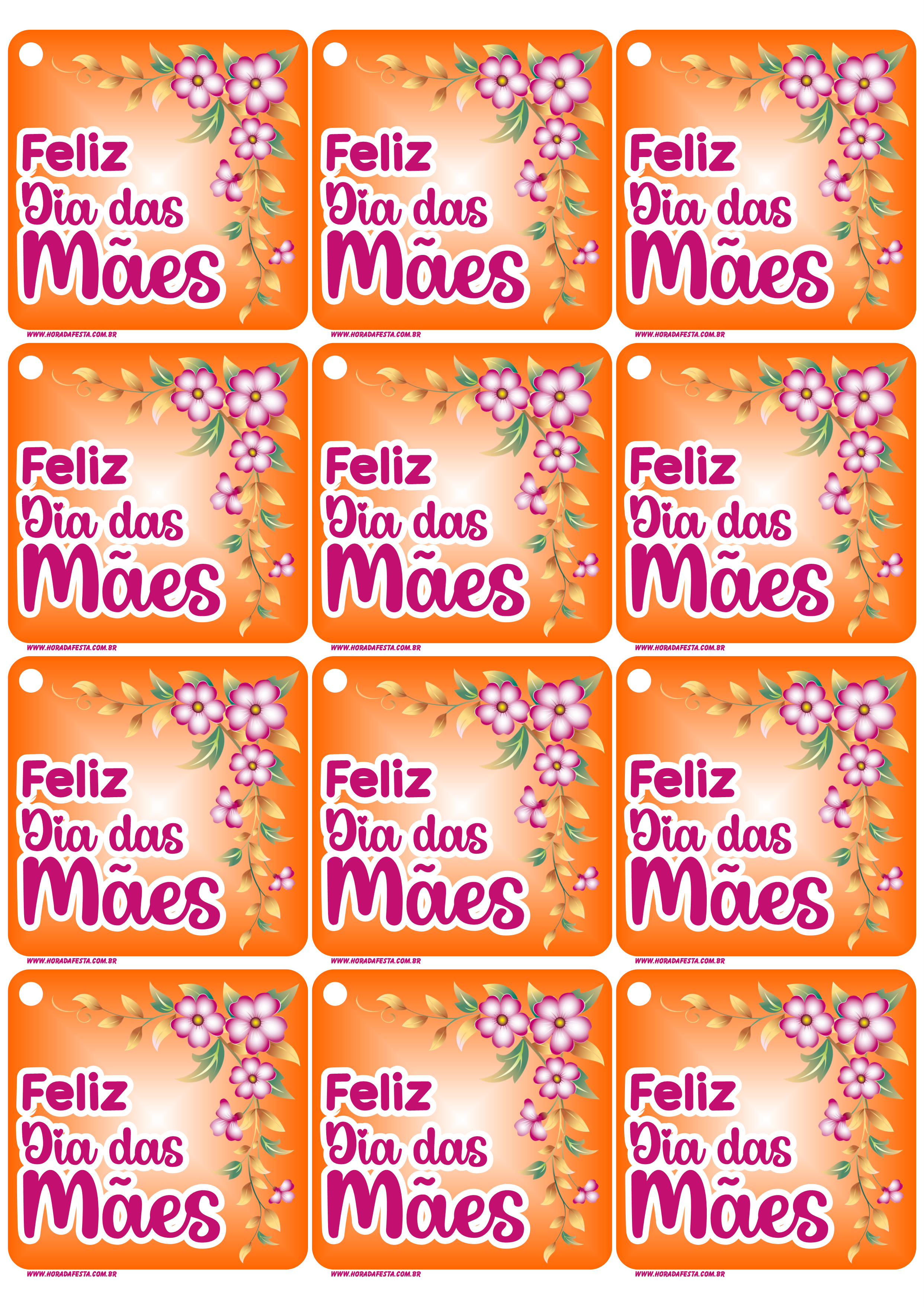 Feliz dia das mães tag laranja pra imprimir grátis 12 imagens png