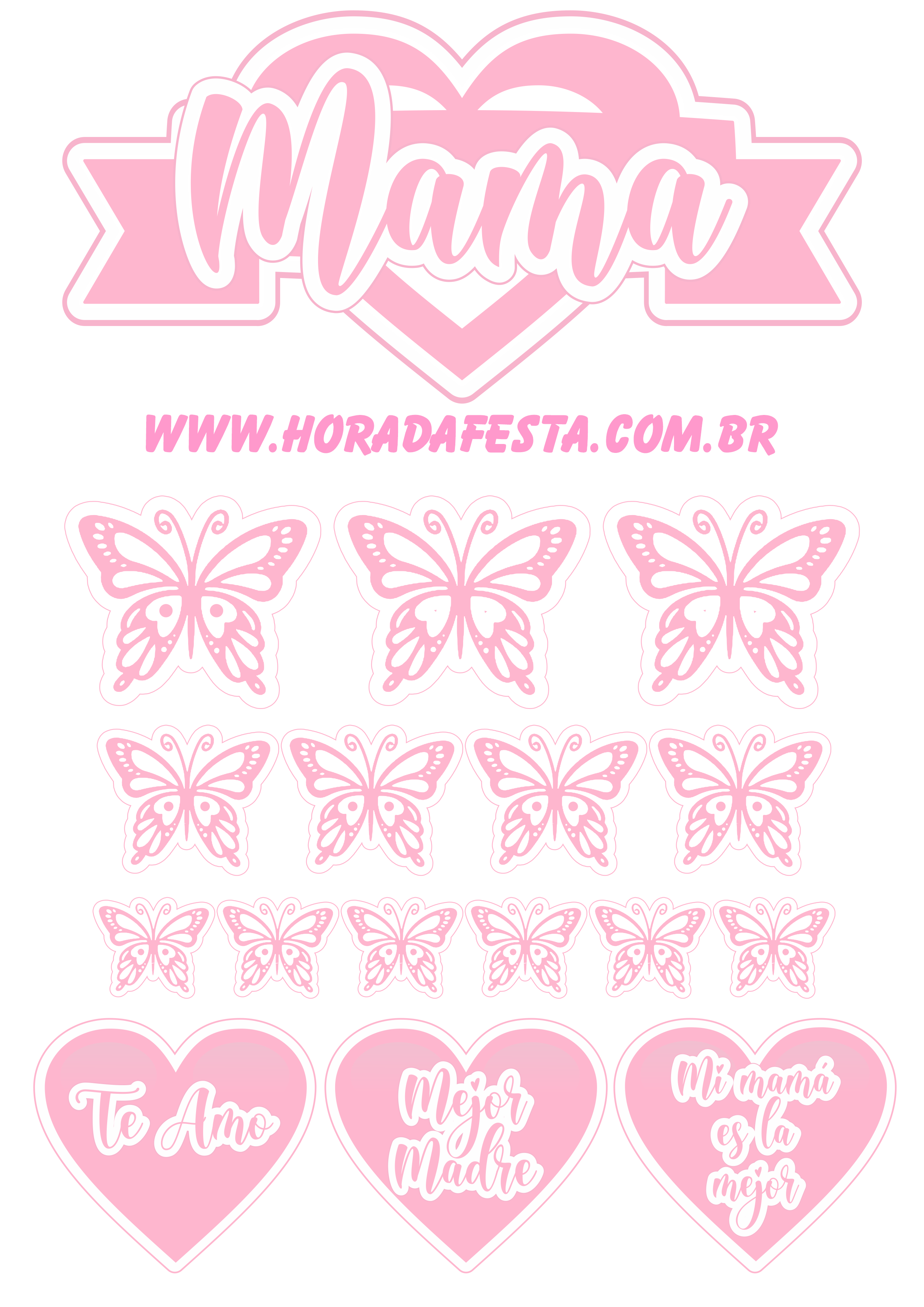 Feliz dia de las madres topper de pastel rosa mariposas png
