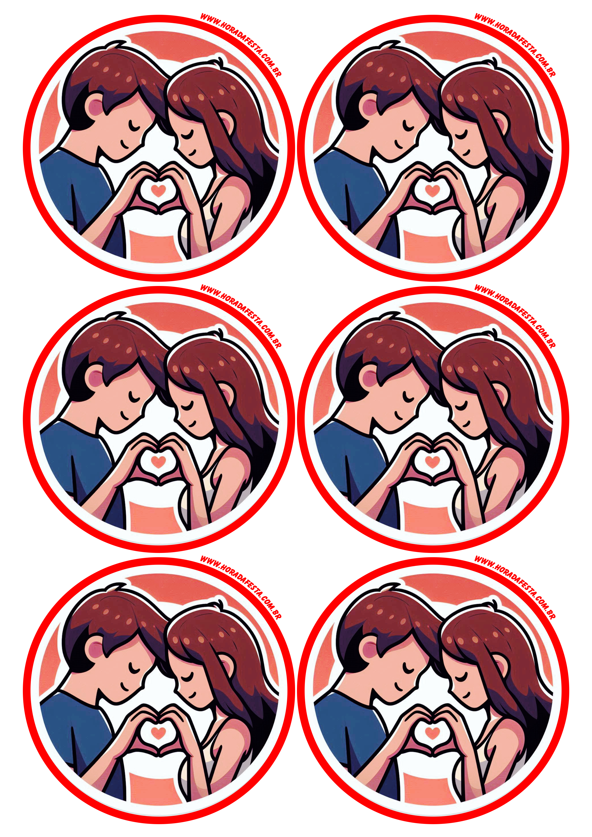 Dia dos namorados adesivo redondo casal apaixonado tag sticker decoração de presente 6 imagens png