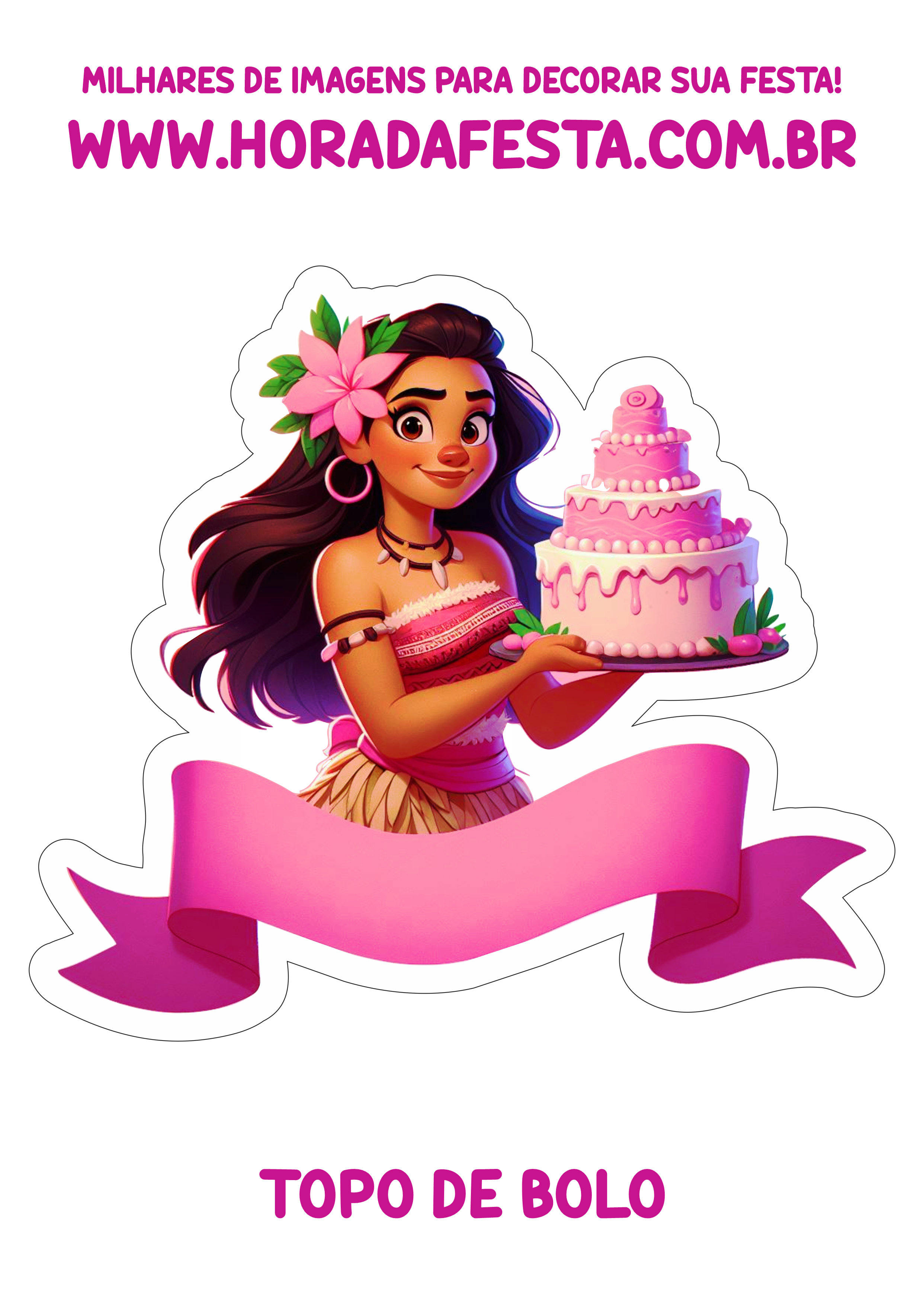 Topo de bolo para imprimir festa rosa da Moana png