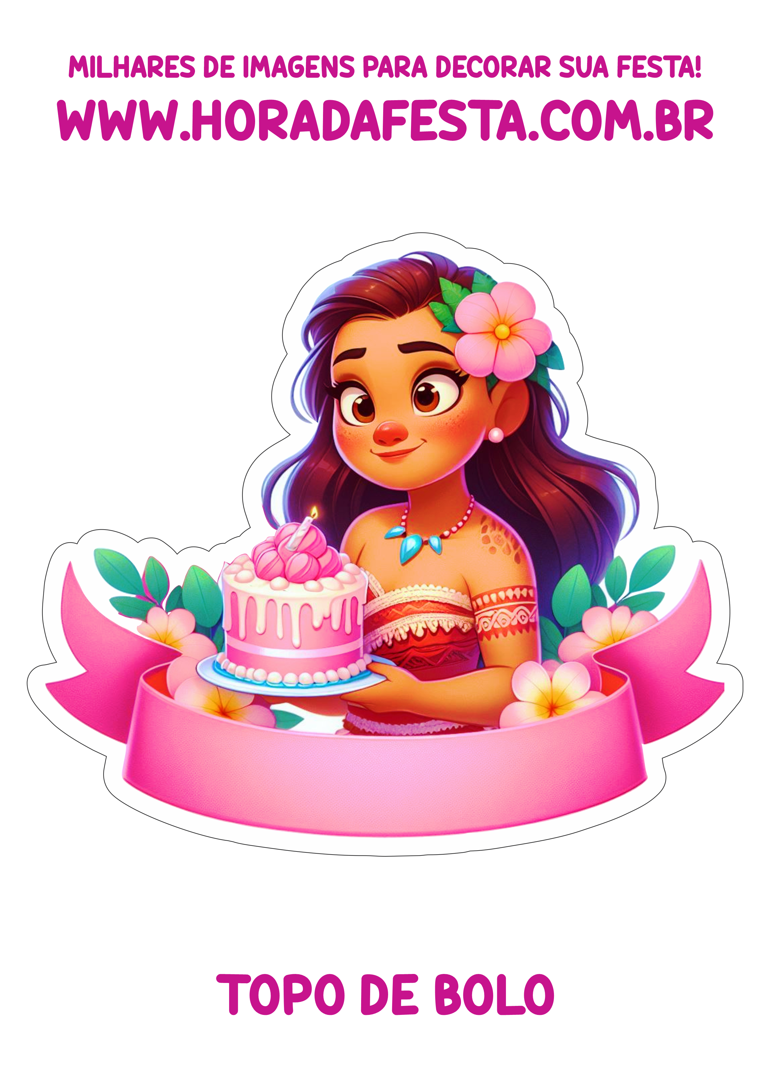 Topo de bolo para imprimir festa rosa da Moana desenho infantil free download png