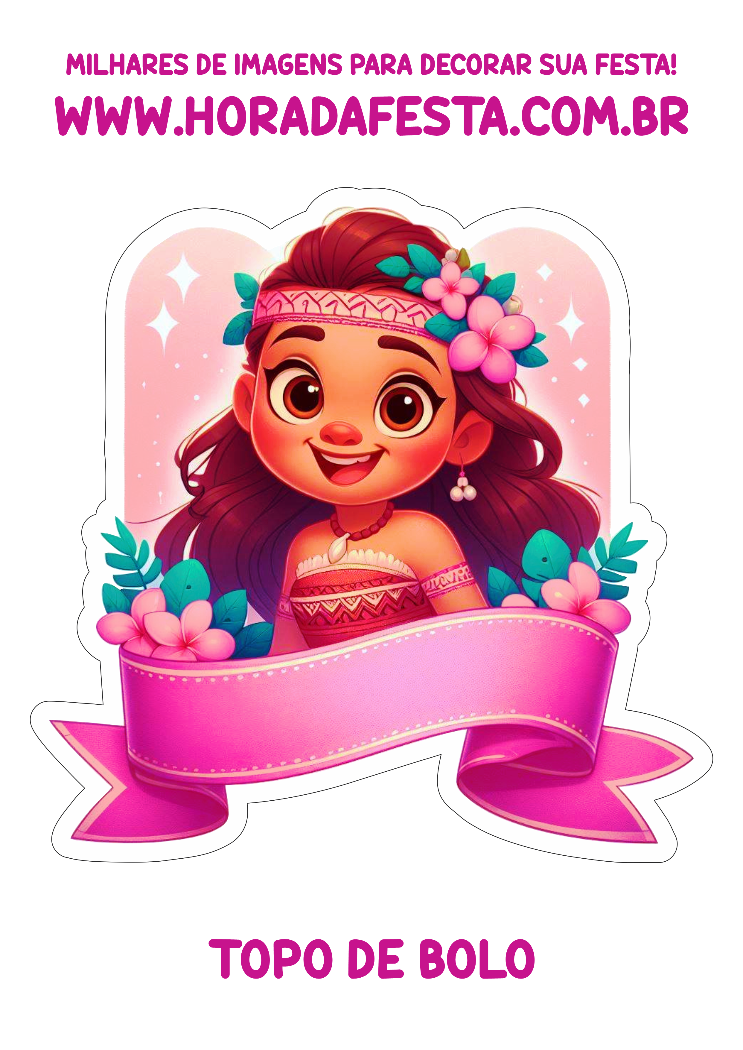 Moana desenho infantil Disney topo de bolo para imprimir decoração rosa png