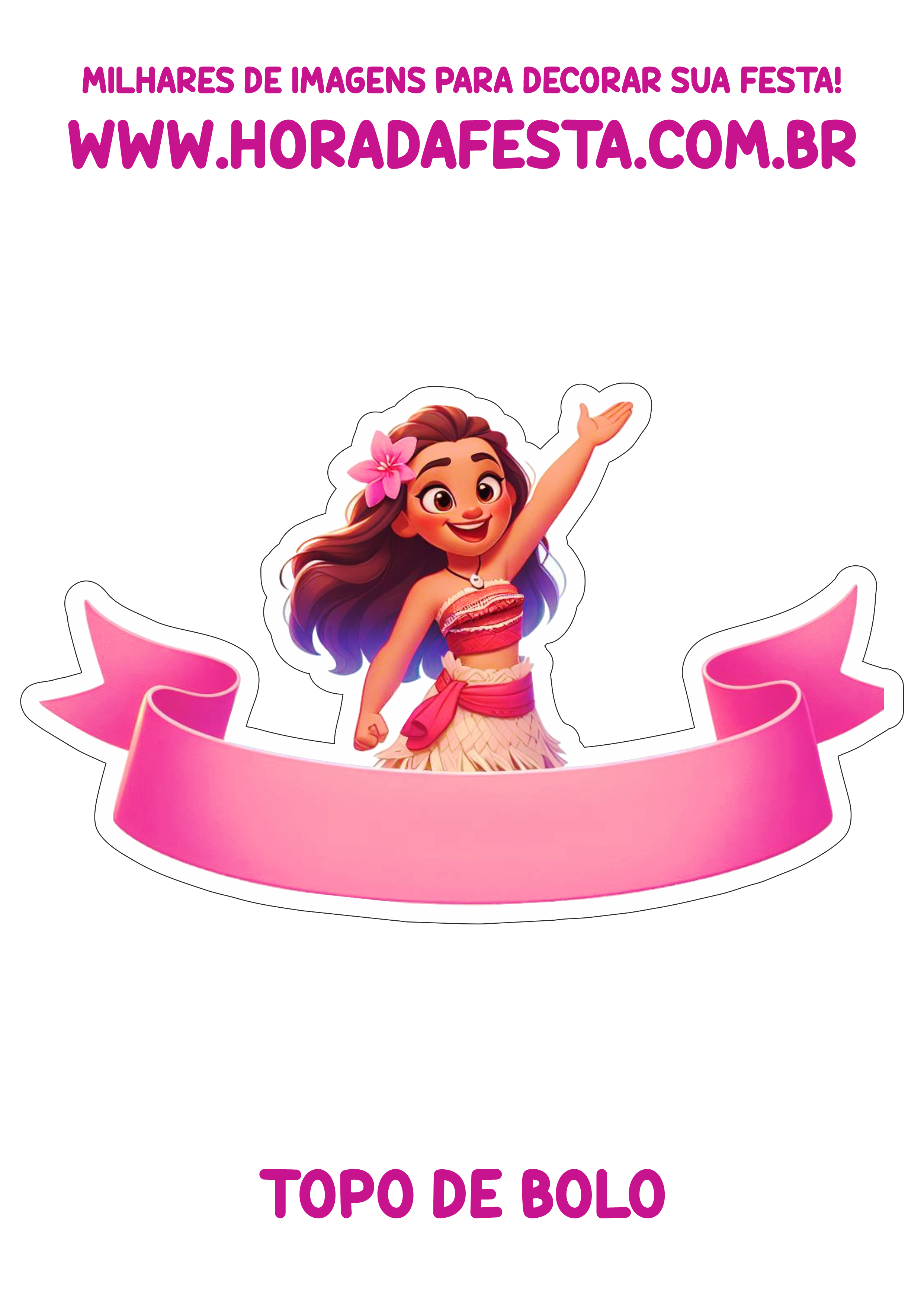 Moana desenho infantil Disney topo de bolo para imprimir decoração rosa aniversário personalizado png