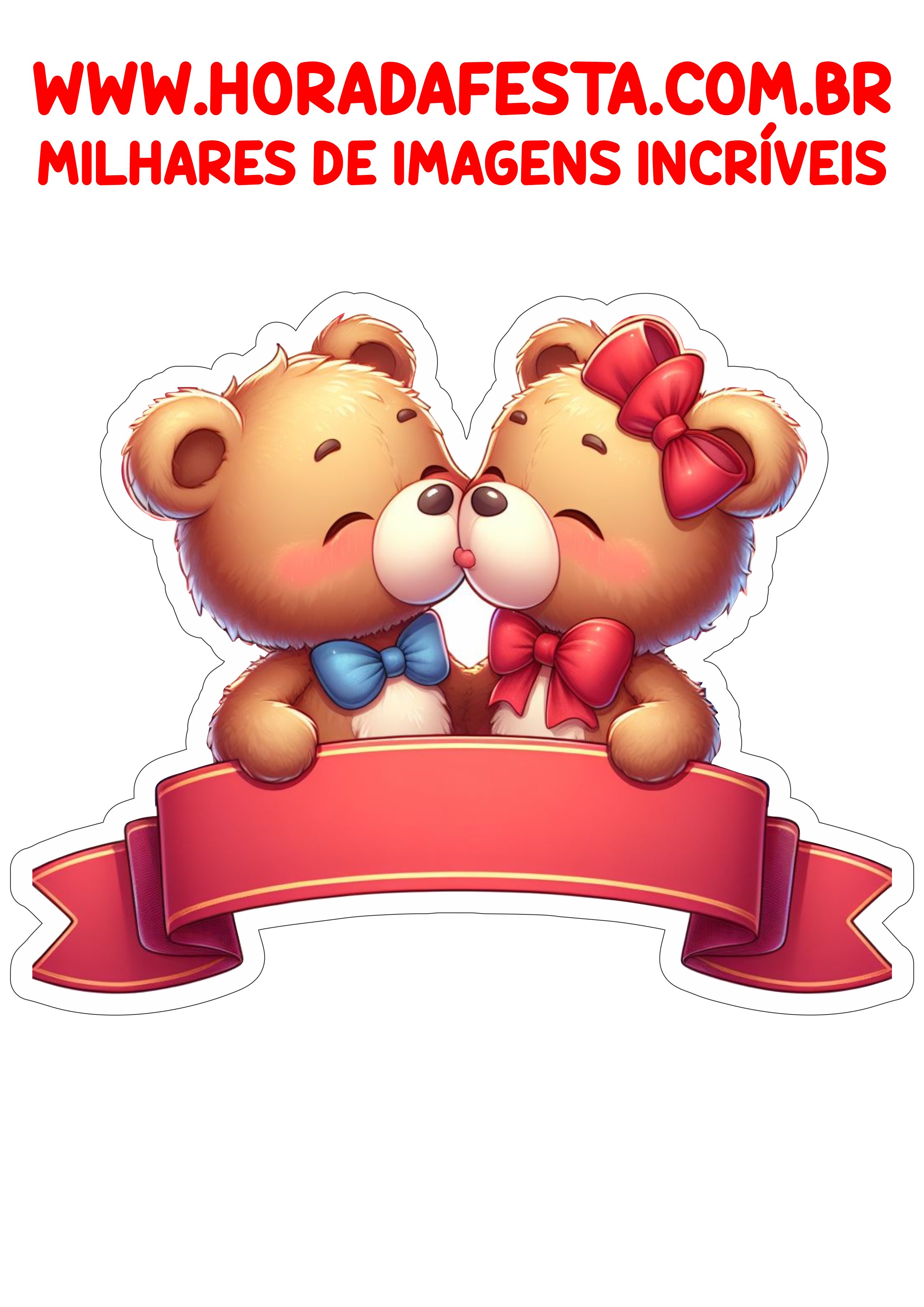 Topo de bolo para imprimir dia dos namorados ursinhos apaixonados abraçados fofinho beijo png