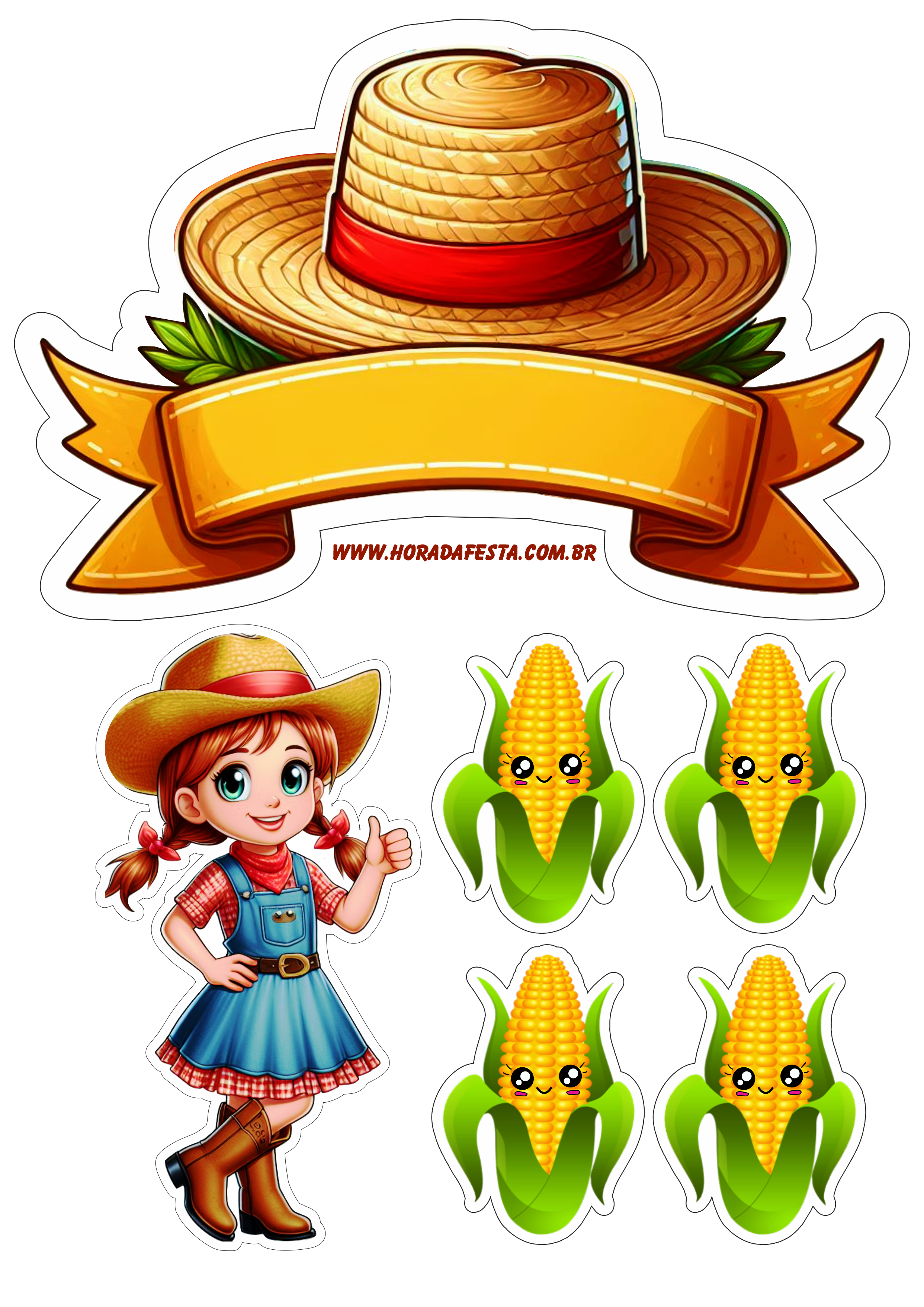 Festa junina decoração personalizada para topo de bolo espiga de milho png