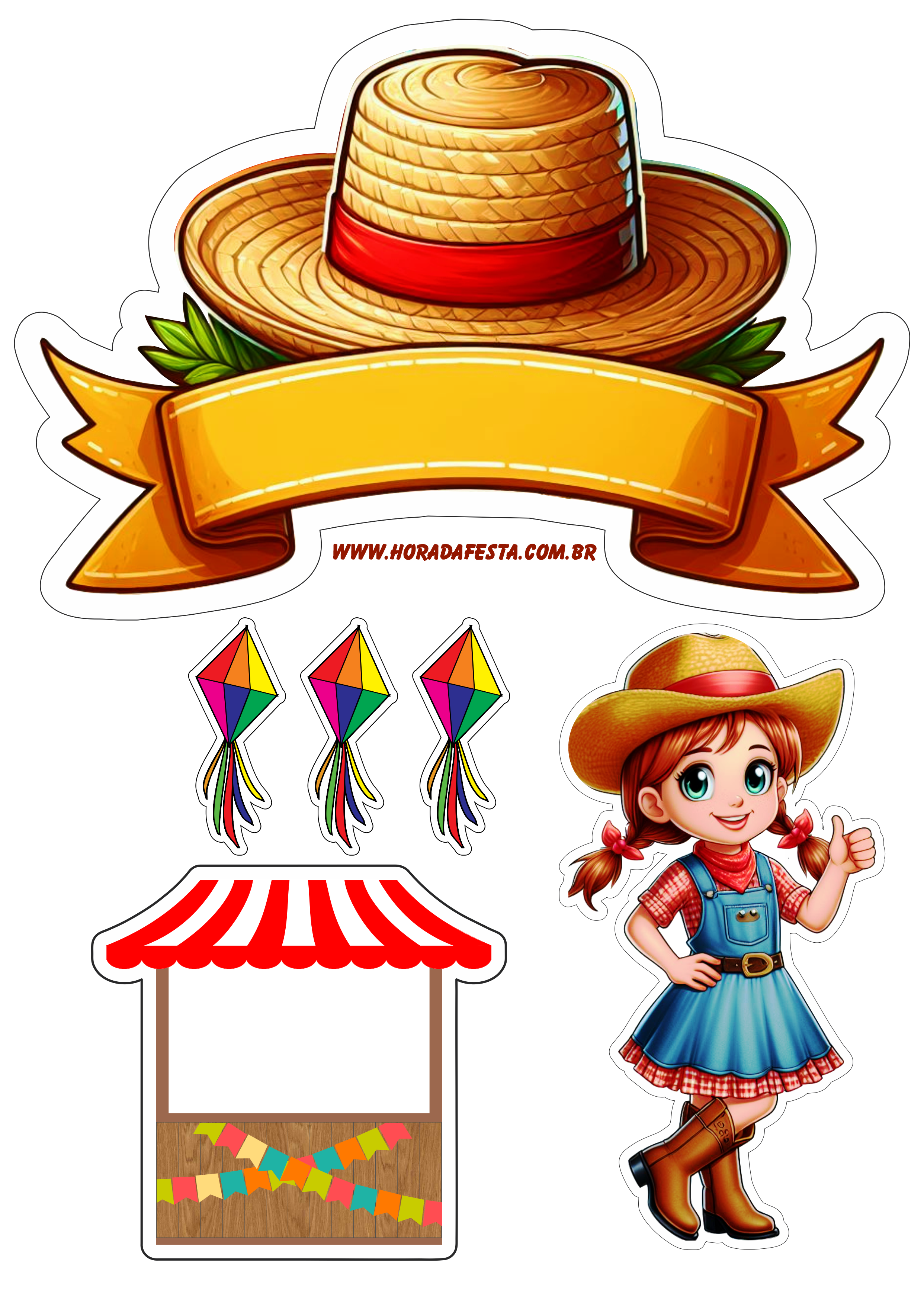 Festa junina decoração personalizada para topo de bolo espiga de milho png papelaria criativa