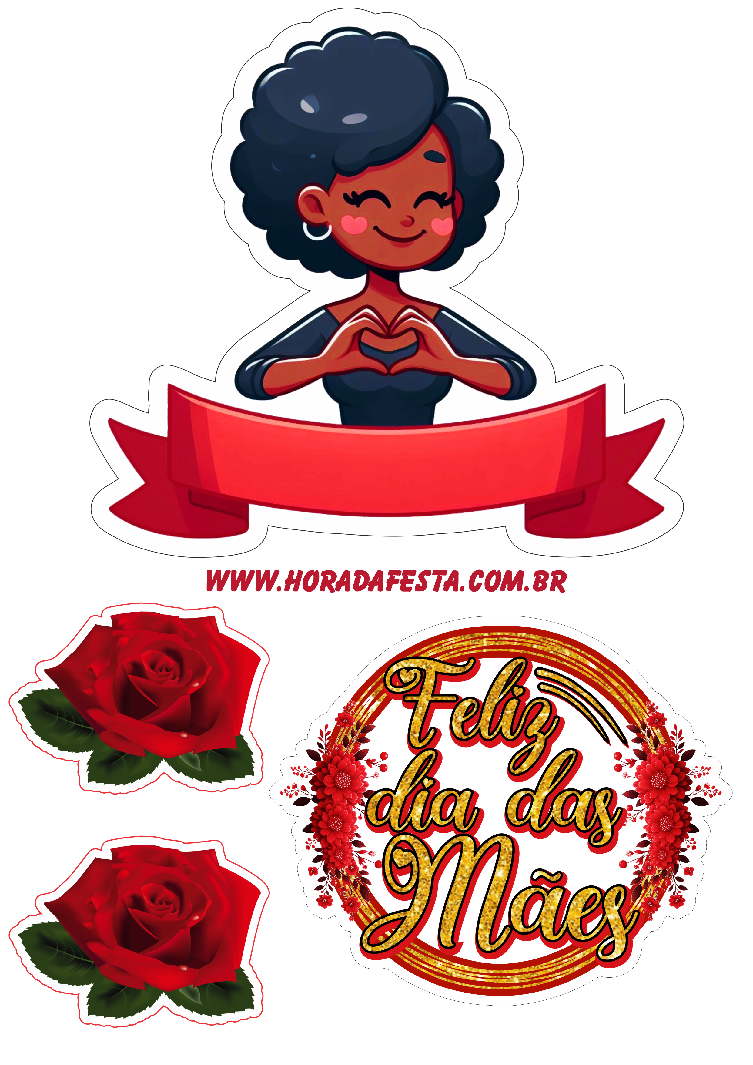 Dia das mães topo de bolo vermelho decoração com flores festa personalizada fazendo a nossa festa personalizada png