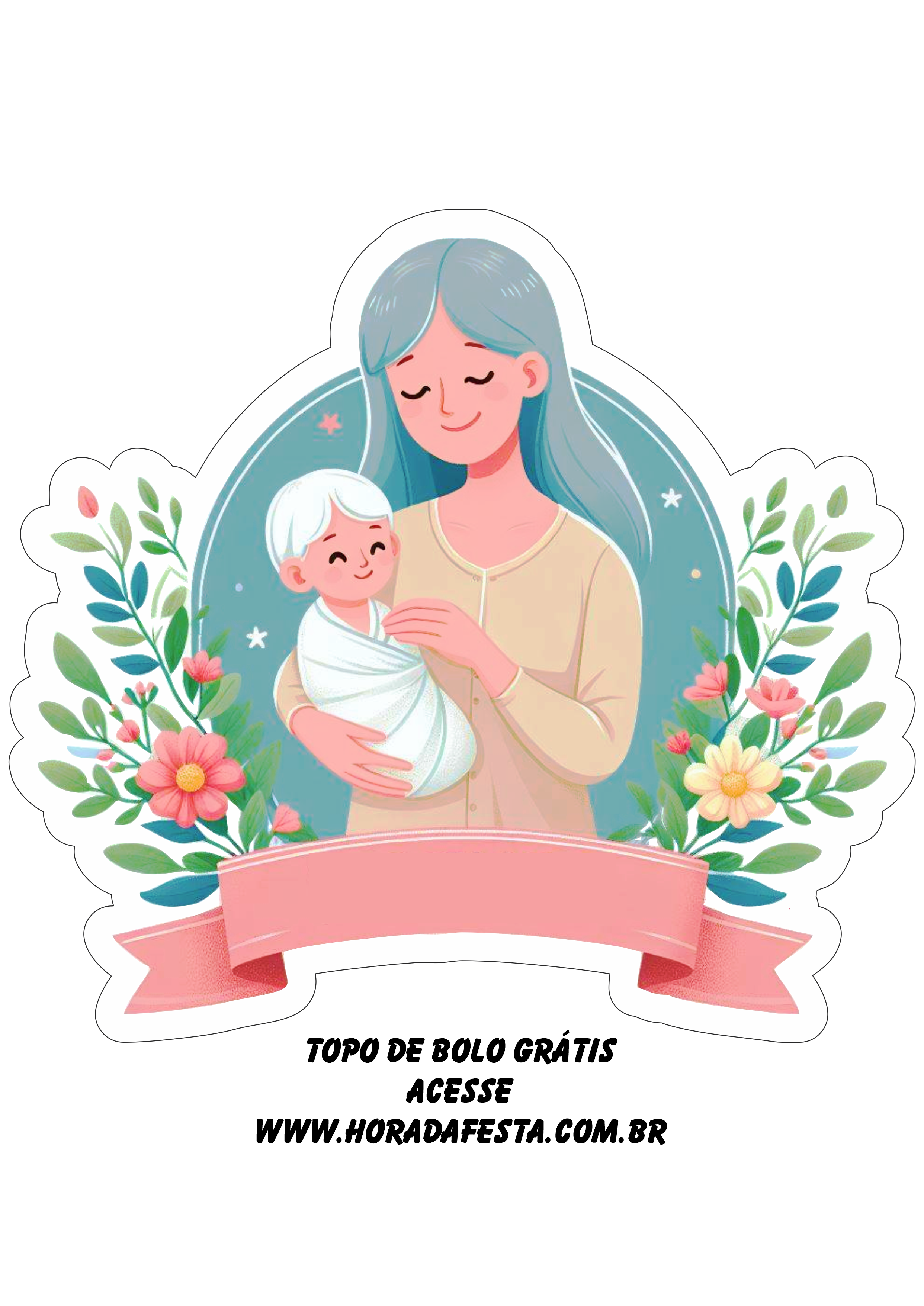 Topo de bolo para imprimir dia das mães decoração artes gráficas png