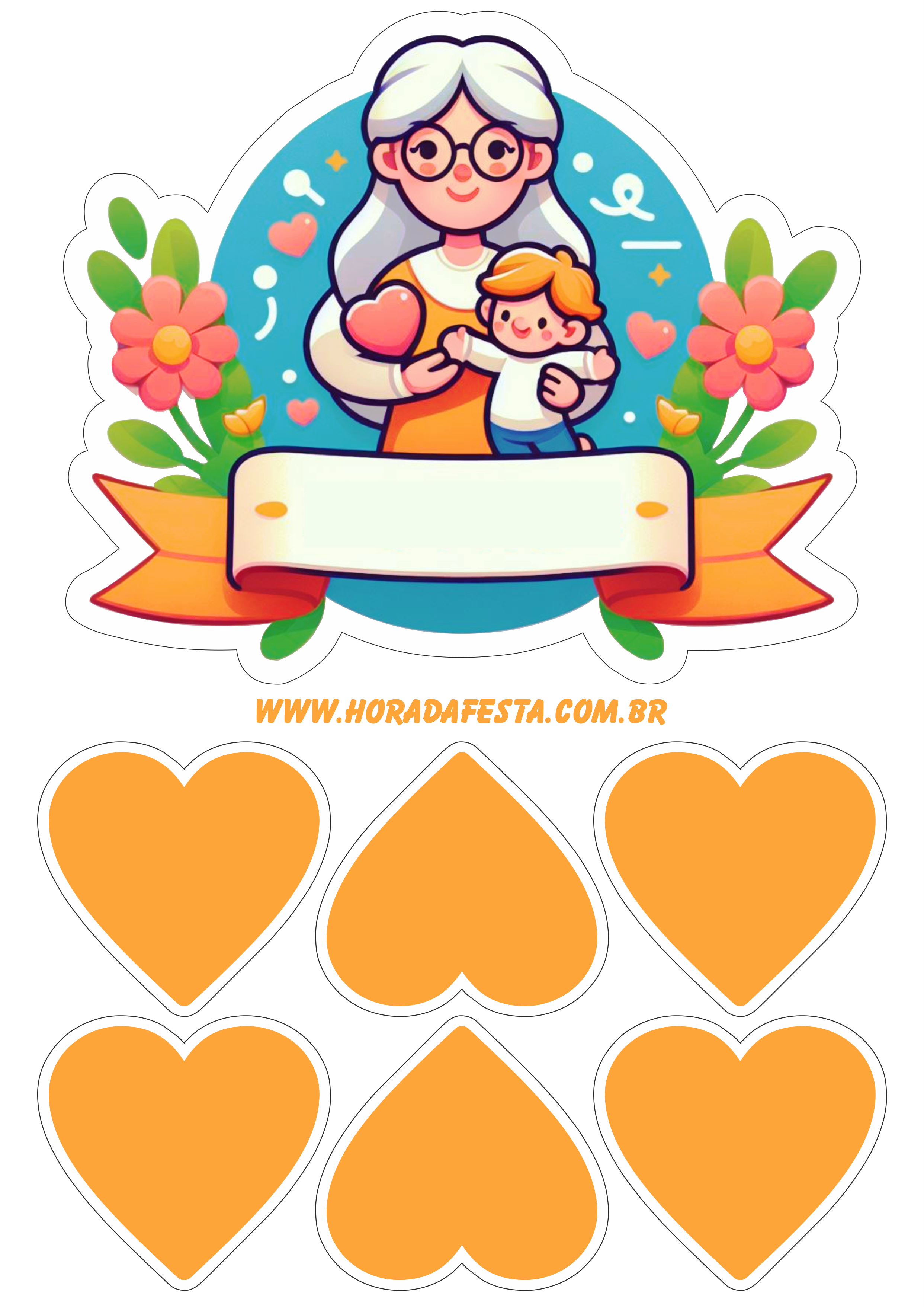 Topo de bolo para imprimir dia das mães com corações decoração artes gráficas decoração free png