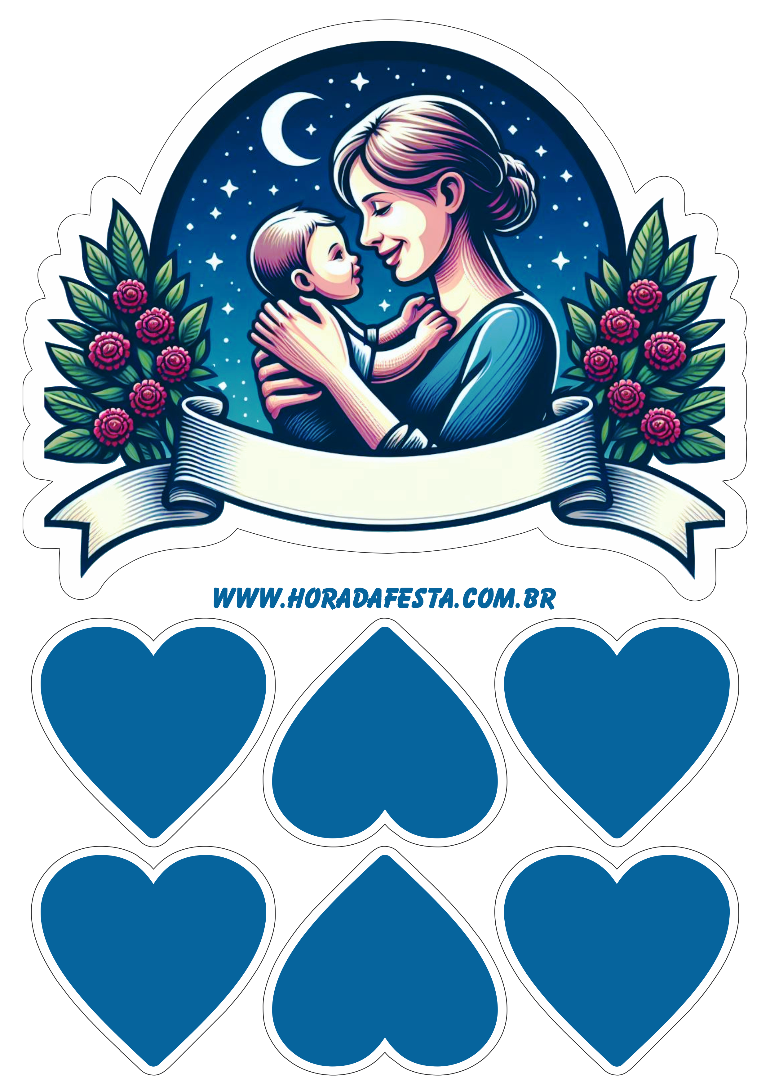 Topo de bolo para imprimir dia das mães com corações decoração artes gráficas decoração papelaria criativa free png
