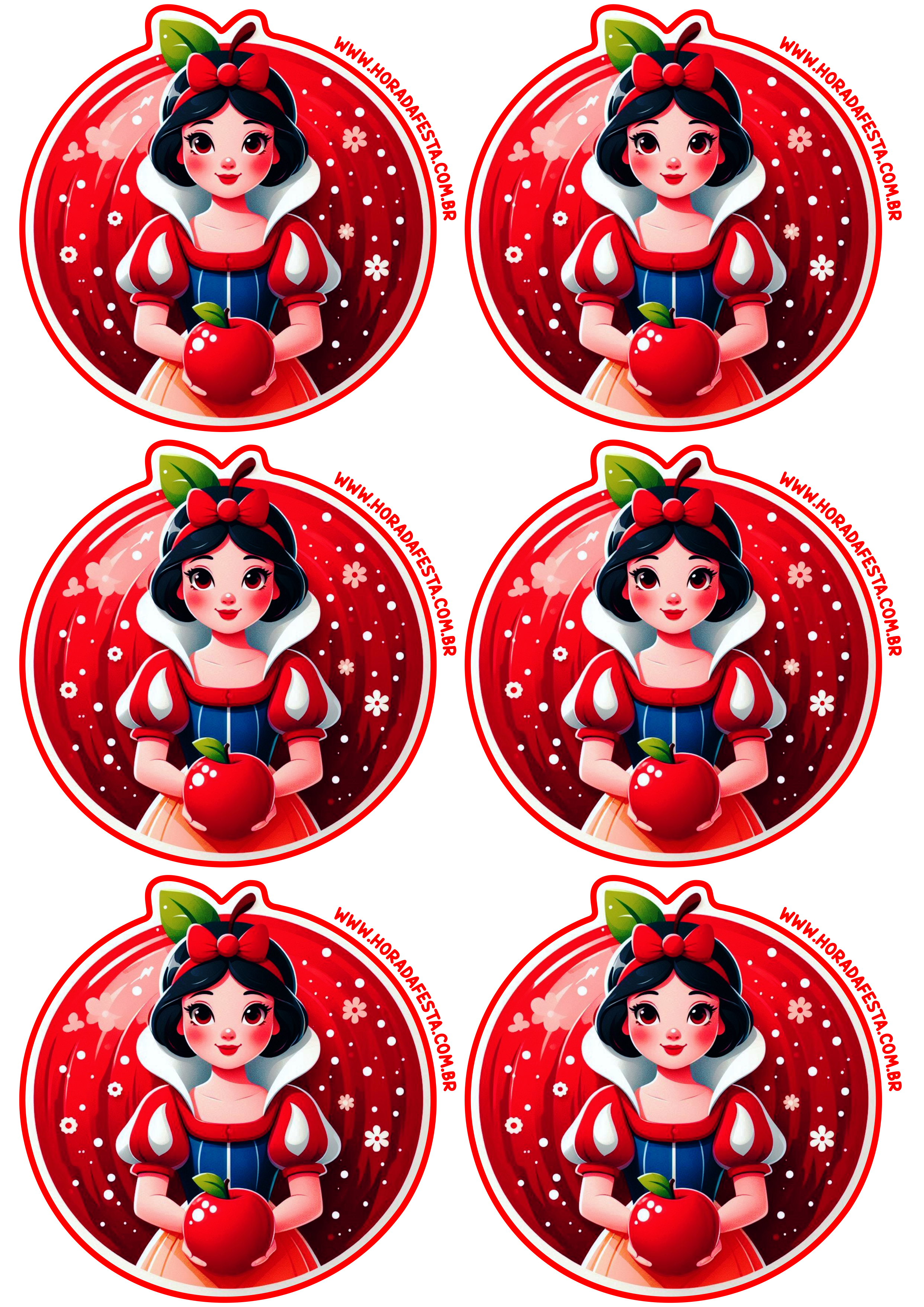 Aniversário infantil adesivo tag sticker Branca de neve Disney pronto para imprimir recortar e decorar sua festa 6 imagens png