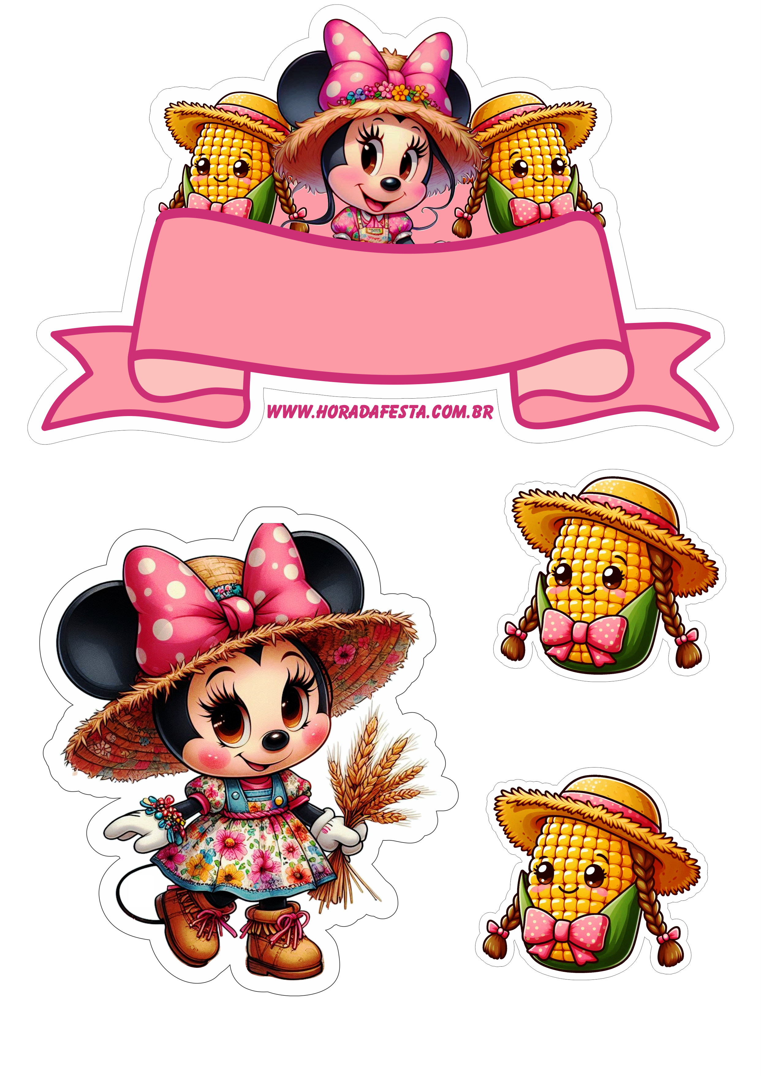 Minnie rosa Topo de bolo festa junina decoração de aniversário png