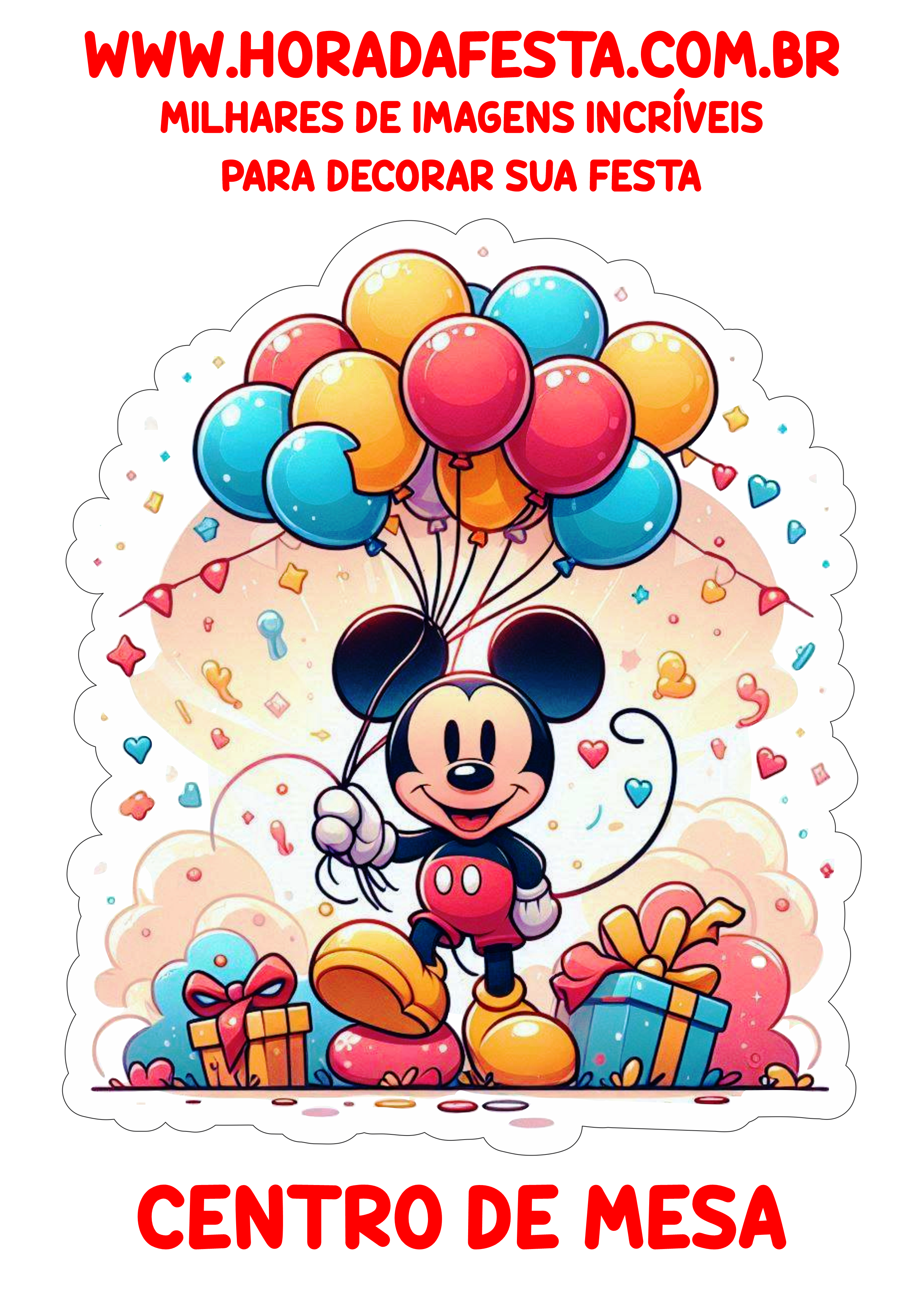 Decoração de aniversário infantil Mickey Mouse centro de mesa pronto para imprimir png